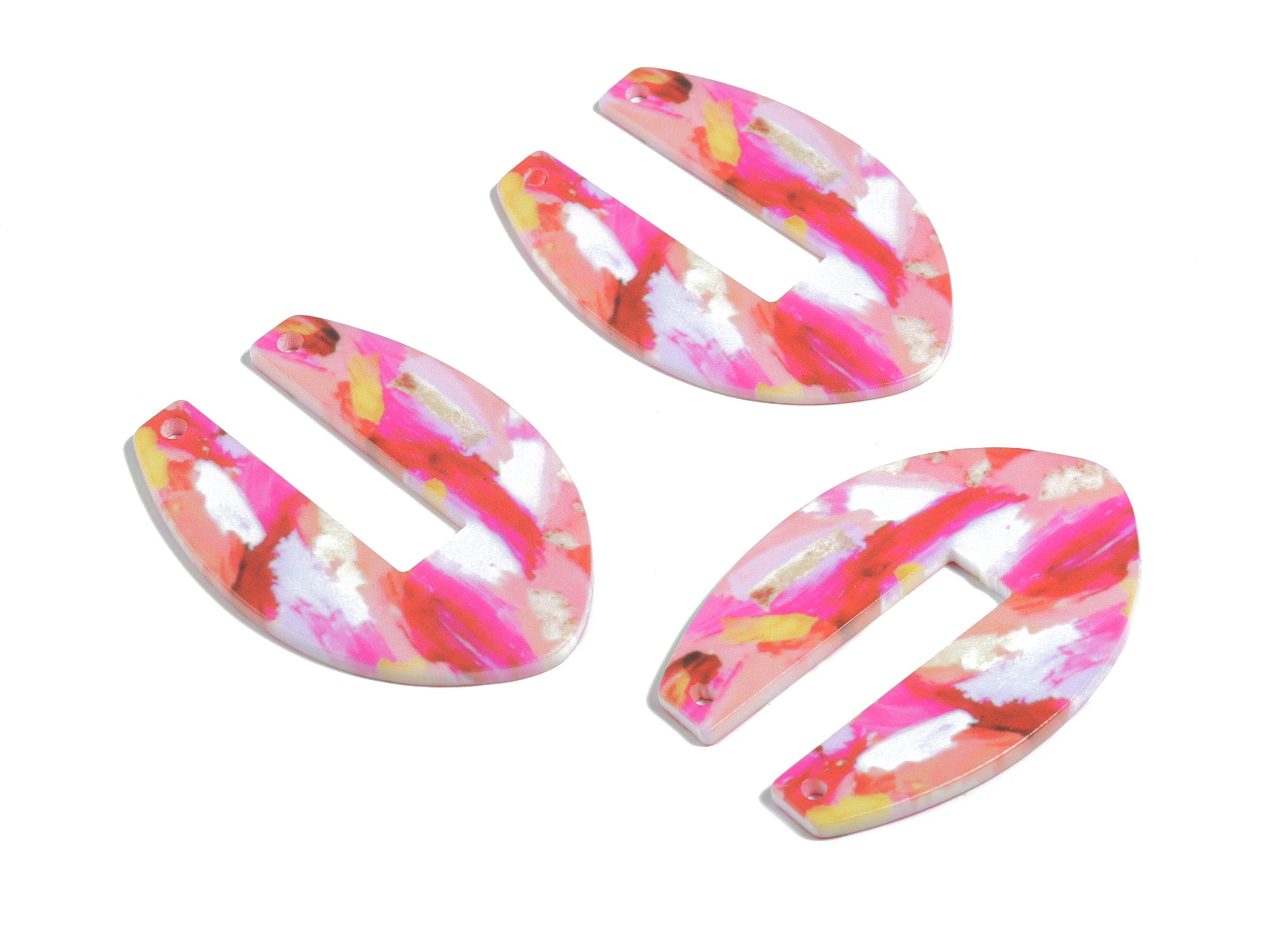 Acrylic U Connector - Printing Geometric Acrylic Charms - Jewelry Supplies - Color Code: B13 - 50.1x35.38x2.39mm - AC1873-B13 - DOMEDBAZAAR