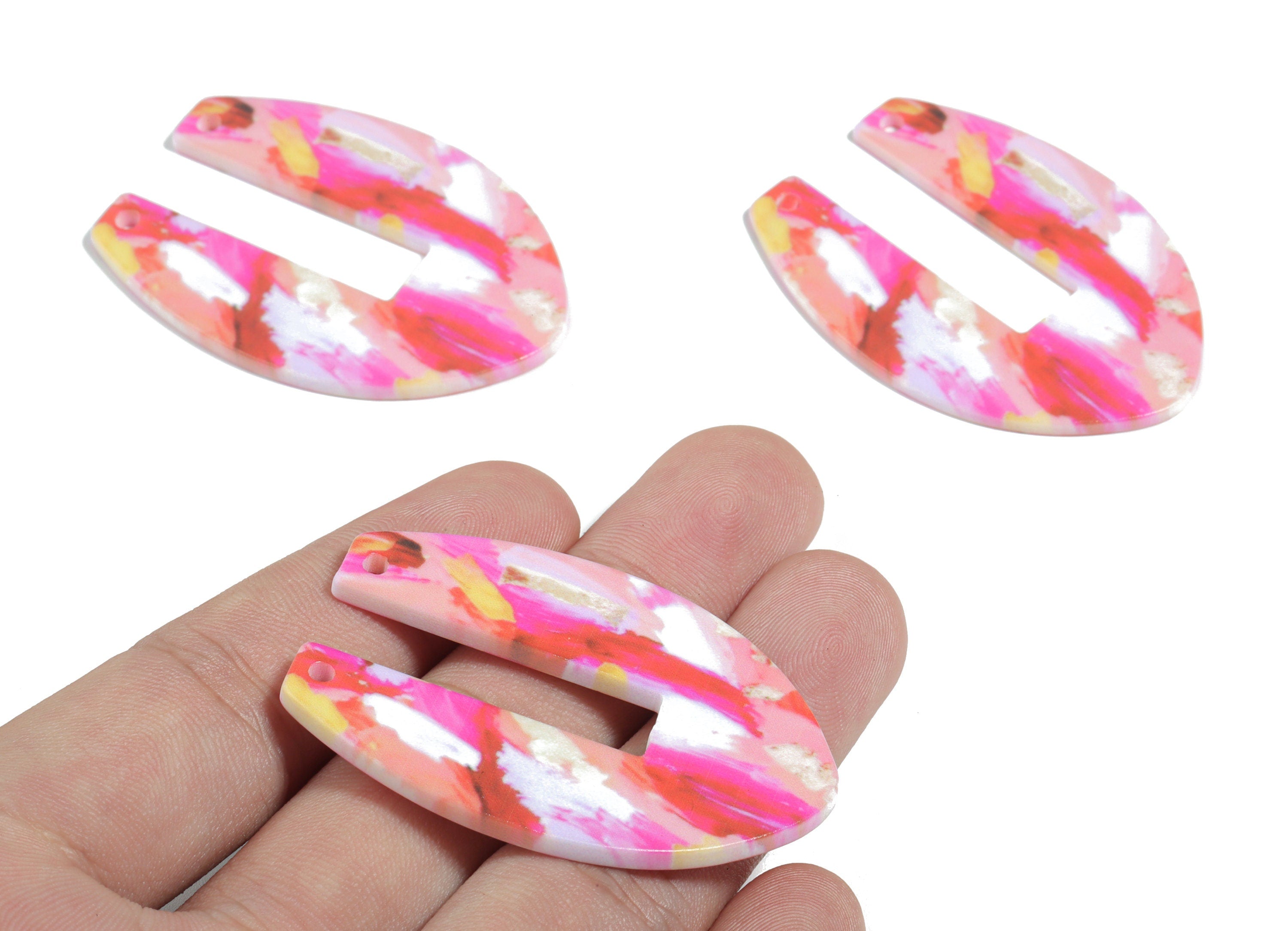 Acrylic U Connector - Printing Geometric Acrylic Charms - Jewelry Supplies - Color Code: B13 - 50.1x35.38x2.39mm - AC1873-B13 - DOMEDBAZAAR