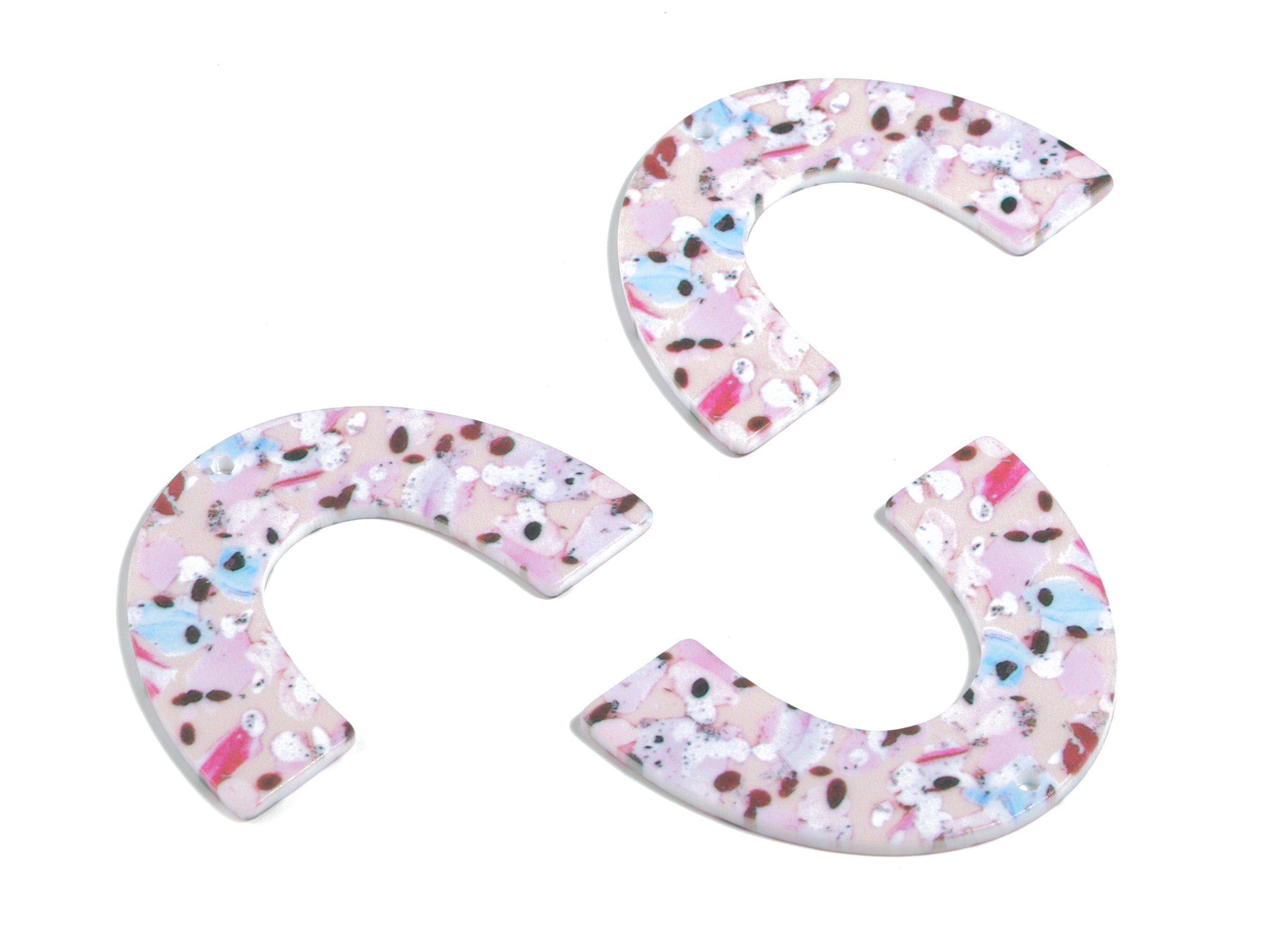 Acrylic U Earring Charms - Printing Geometric Acrylic Pendant - Jewelry Supplies - Color Code: B11 - 50.11x35.16x2.2mm - AC1872-B11 - DOMEDBAZAAR