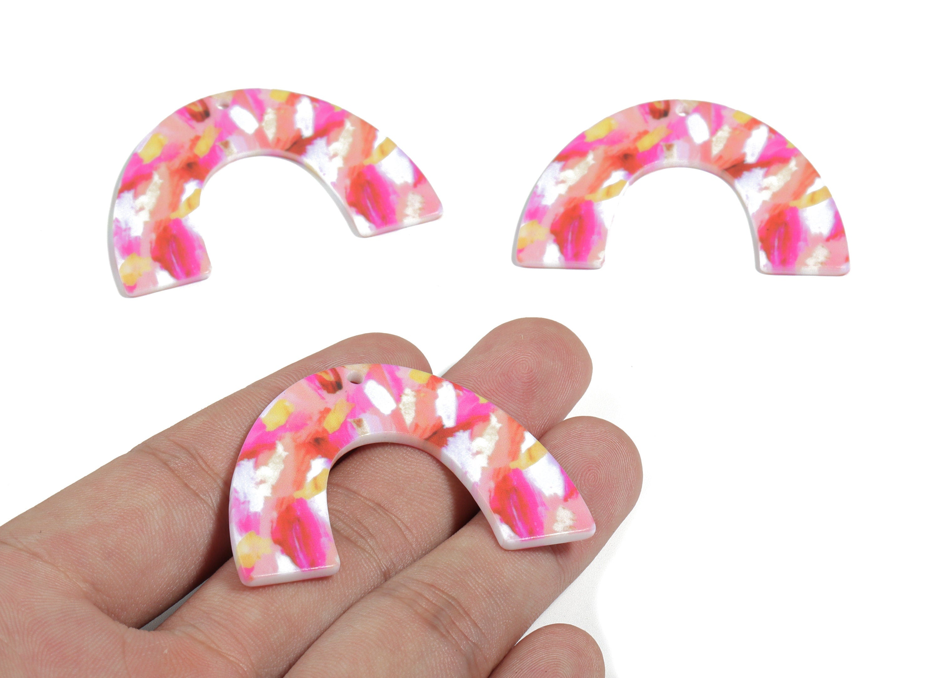Acrylic U Earring Charms - Printing Geometric Acrylic Pendant - Jewelry Supplies - Color Code: B13 - 50.11x35.16x2.2mm - AC1872-B13 - DOMEDBAZAAR