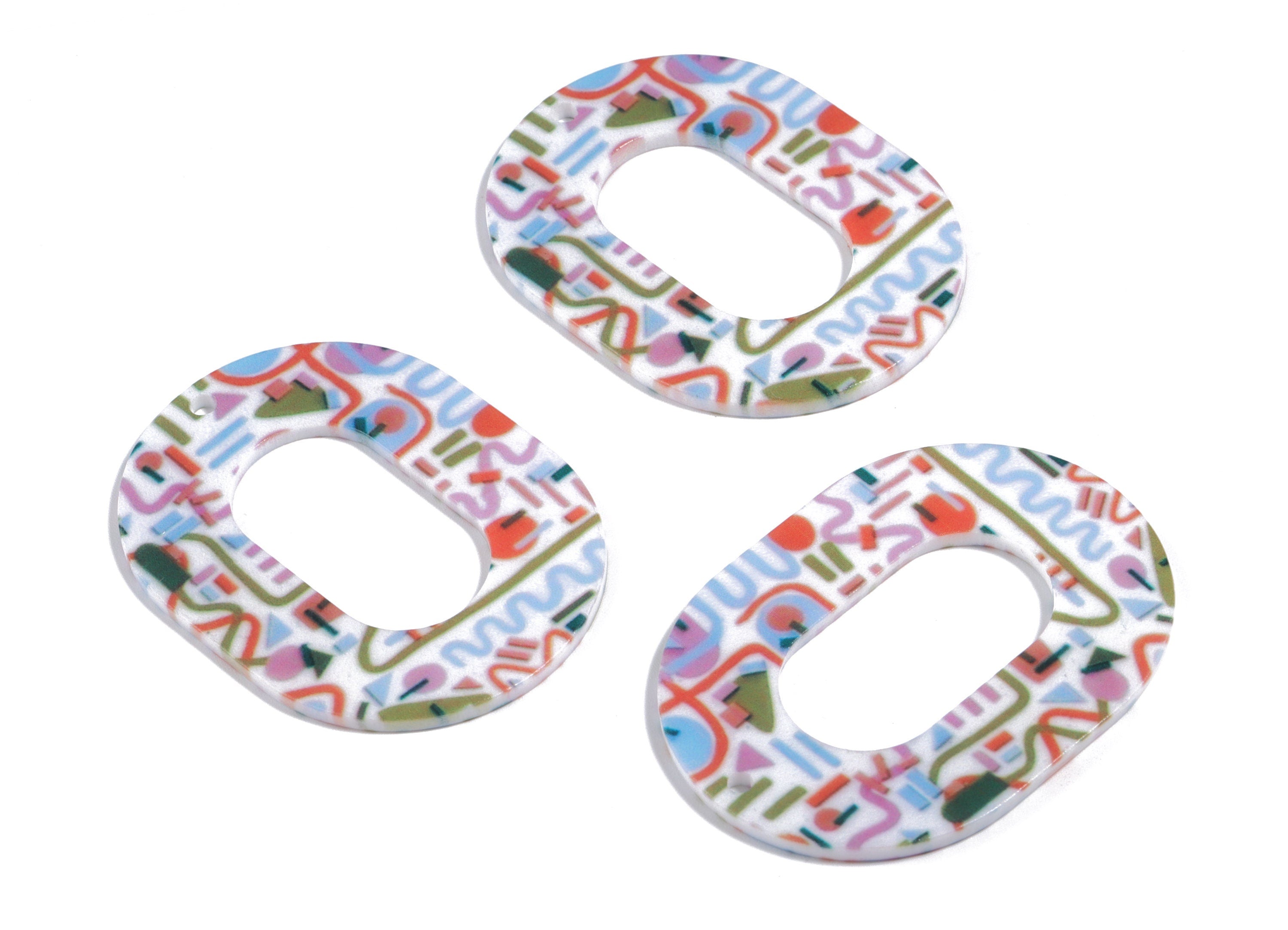 Acrylic Oval Earring Charms - Printing Oval Acrylic Pendant - Jewelry Supplies - Color Code: B12 - 46.7x34.78x1.22mm - AC1927-B12 - DOMEDBAZAAR