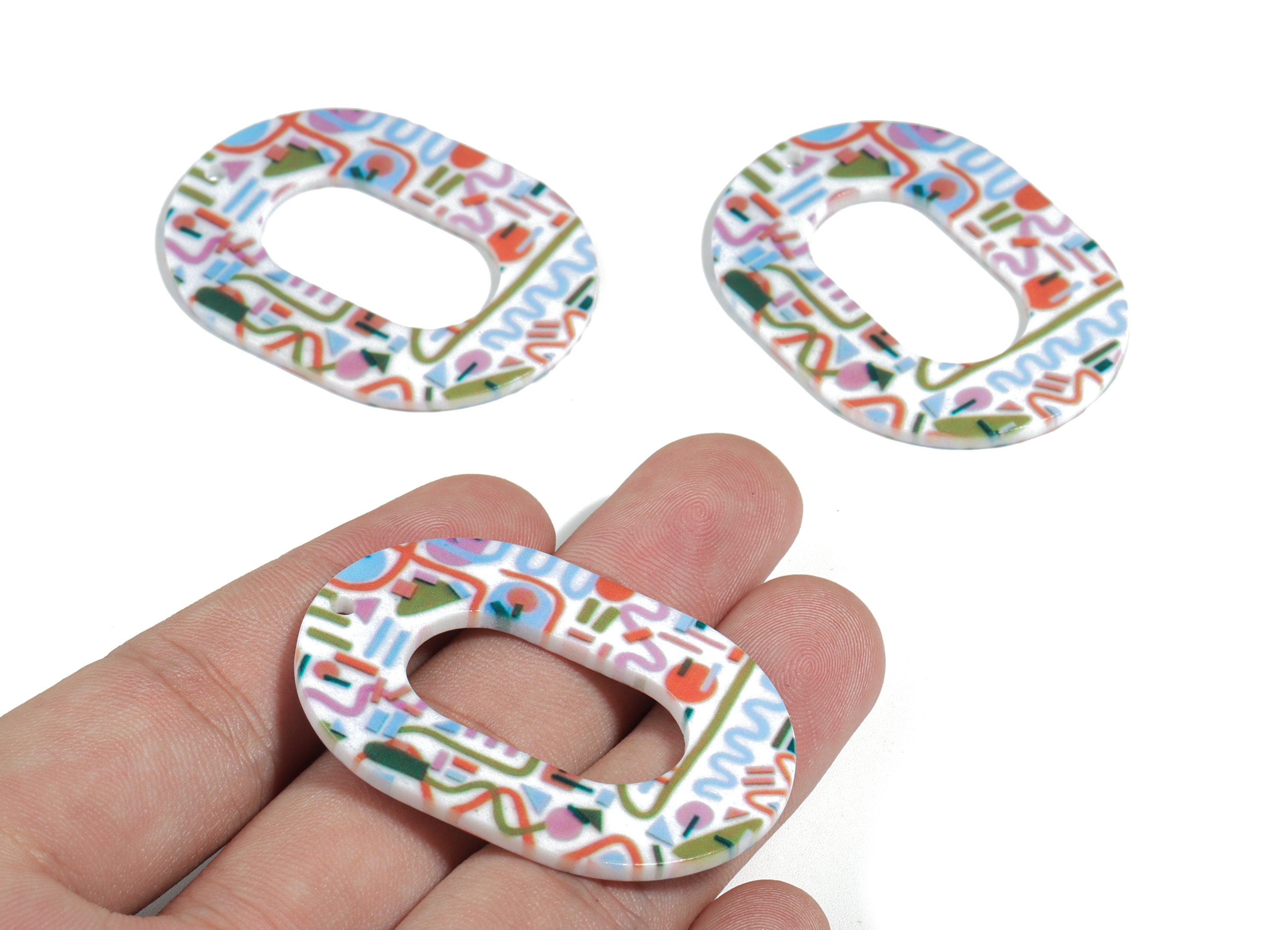 Acrylic Oval Earring Charms - Printing Oval Acrylic Pendant - Jewelry Supplies - Color Code: B12 - 46.7x34.78x1.22mm - AC1927-B12 - DOMEDBAZAAR