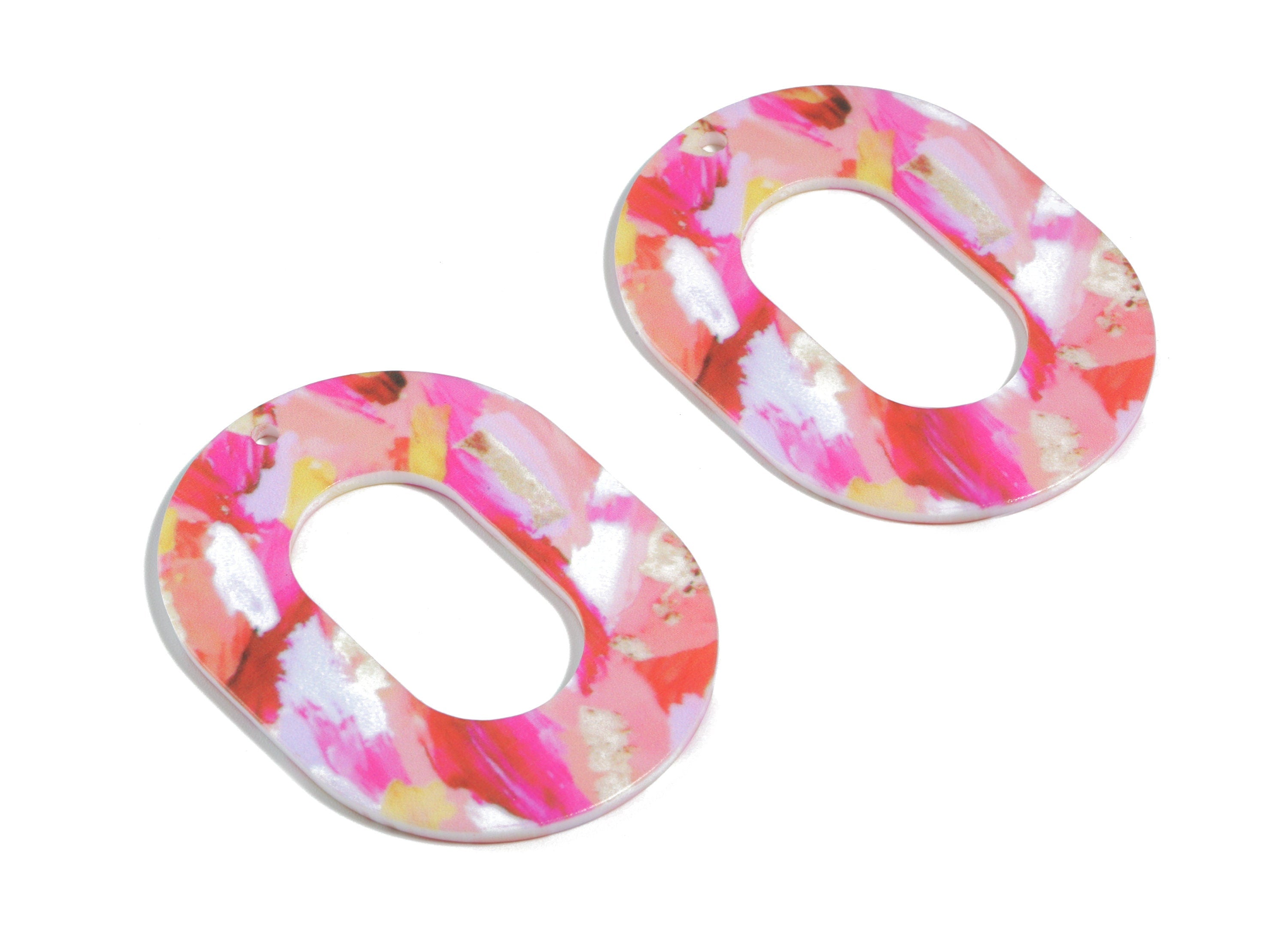 Acrylic Oval Earring Charms - Printing Oval Acrylic Pendant - Jewelry Supplies - Color Code: B13 - 46.7x34.78x1.22mm - AC1927-B13 - DOMEDBAZAAR