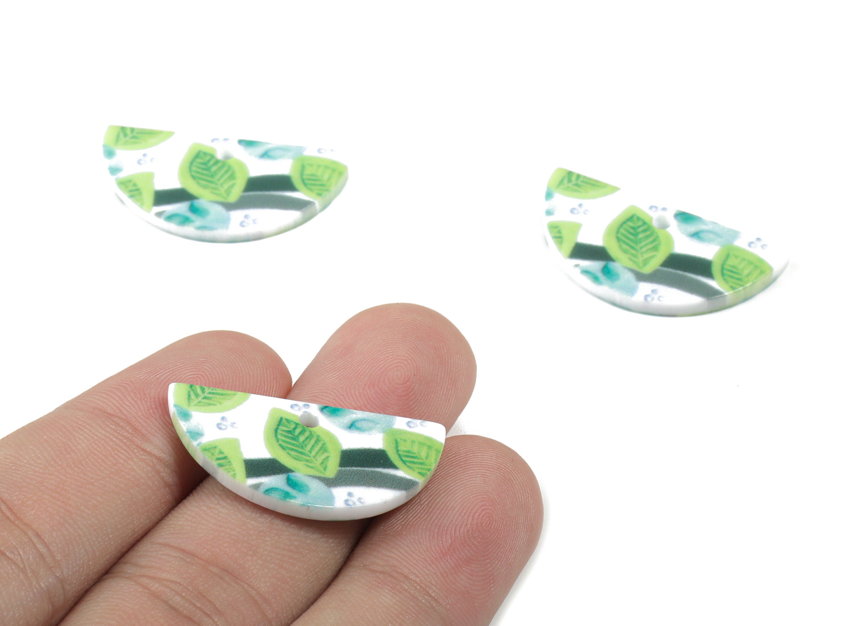 Acrylic Semi Circle Earring Charms - Printing Half Moon Acrylic Pendant - Jewelry Supplies - Color Code: B10 - 29.98x15x2.39mm - AC1928-B10 - DOMEDBAZAAR