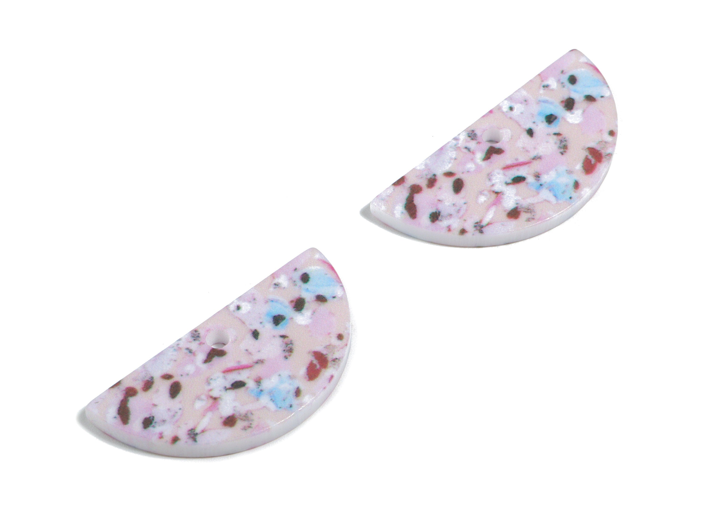 Acrylic Semi Circle Earring Charms - Printing Half Moon Acrylic Pendant - Jewelry Supplies - Color Code: B11 - 29.98x15x2.39mm - AC1928-B11 - DOMEDBAZAAR