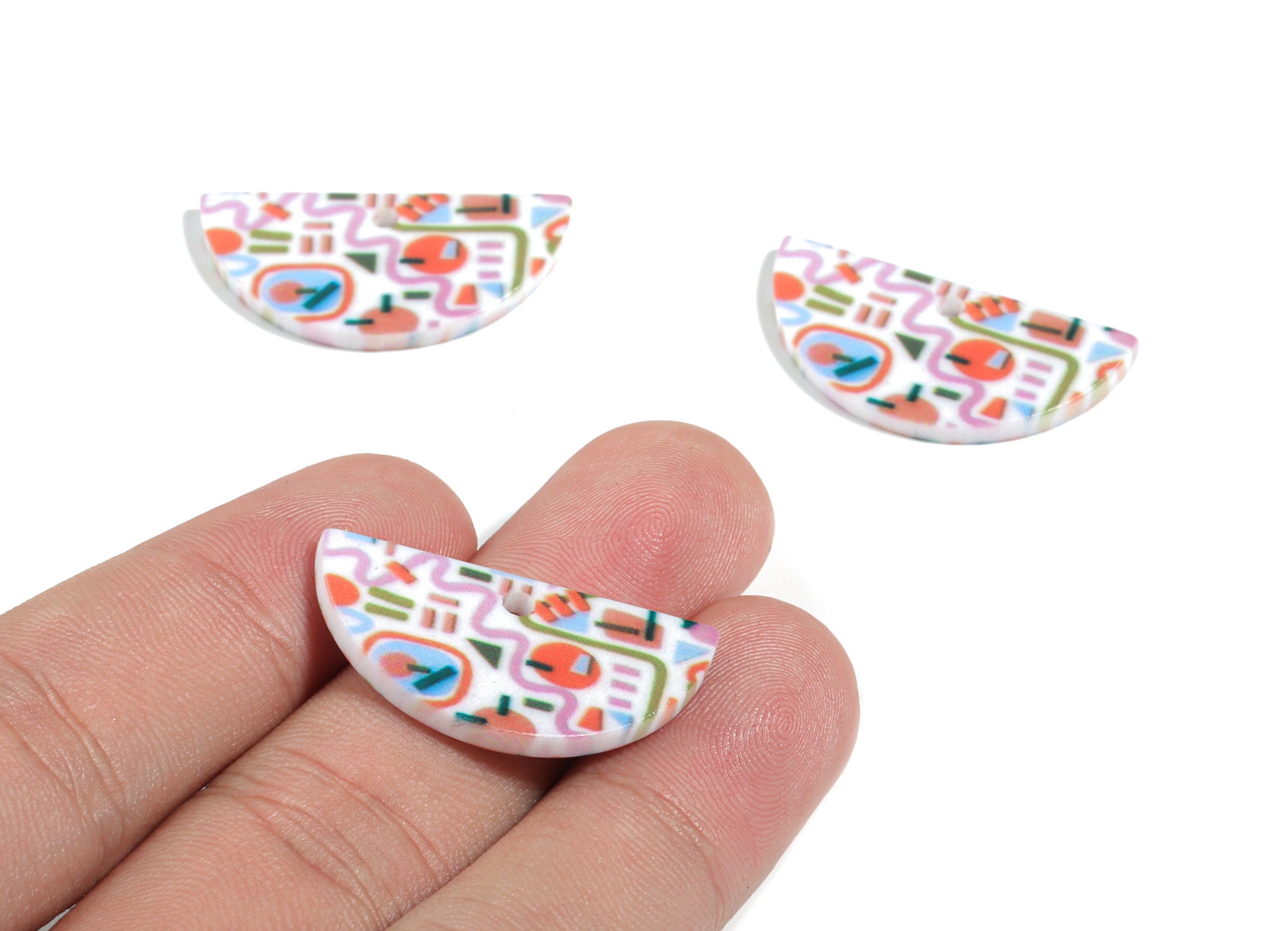 Acrylic Semi Circle Earring Charms - Printing Half Moon Acrylic Pendant - Jewelry Supplies - Color Code: B12 - 29.98x15x2.39mm - AC1928-B12 - DOMEDBAZAAR