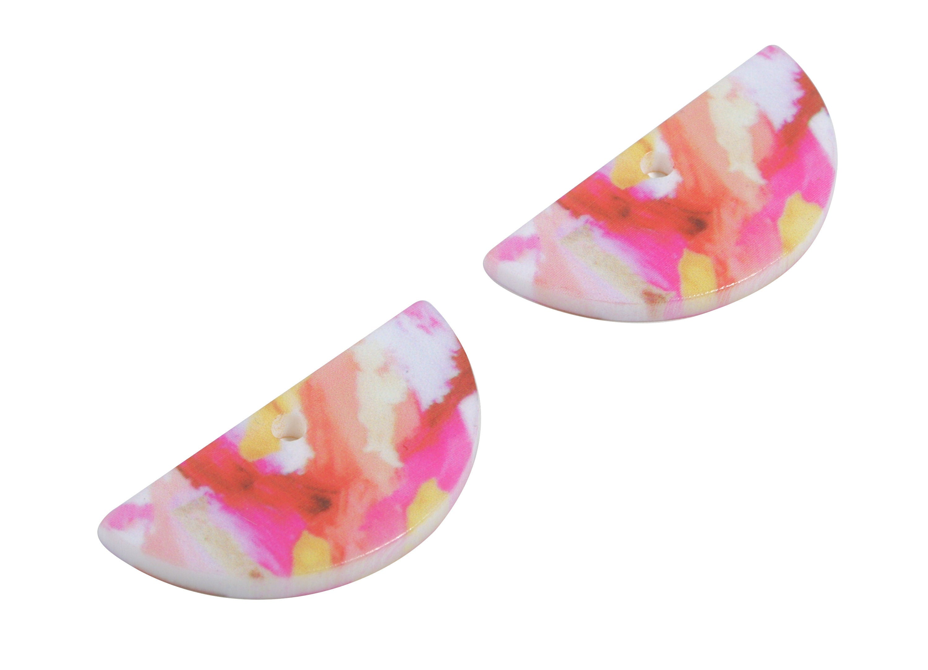 Acrylic Semi Circle Earring Charms - Printing Half Moon Acrylic Pendant - Jewelry Supplies - Color Code: B13 - 29.98x15x2.39mm - AC1928-B13 - DOMEDBAZAAR