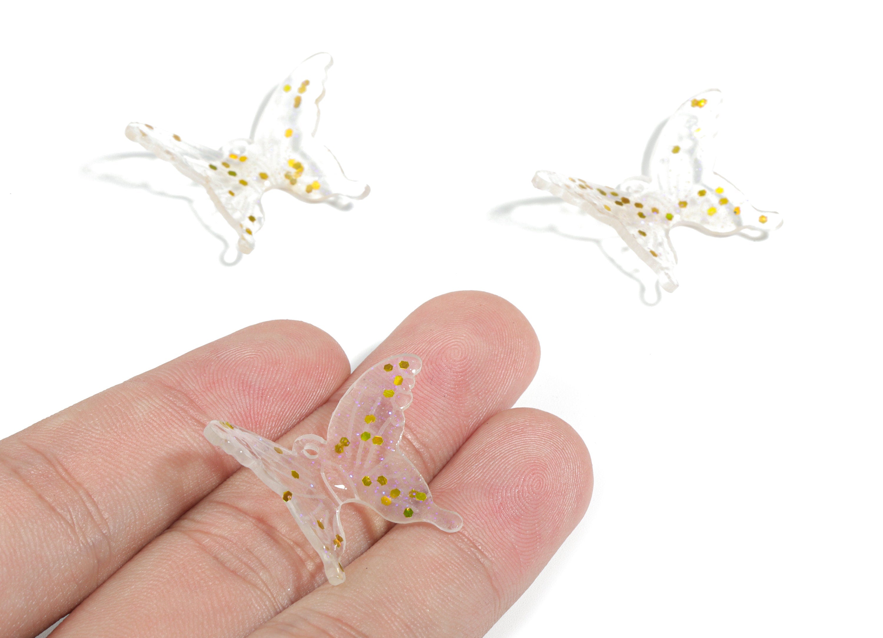 Acrylic Butterfly Earring Charms - Yellow Butterfly Pendant - Earring Findings - Jewelry Supplies - 31.22x22.21x2.49mm - AC1919B - DOMEDBAZAAR