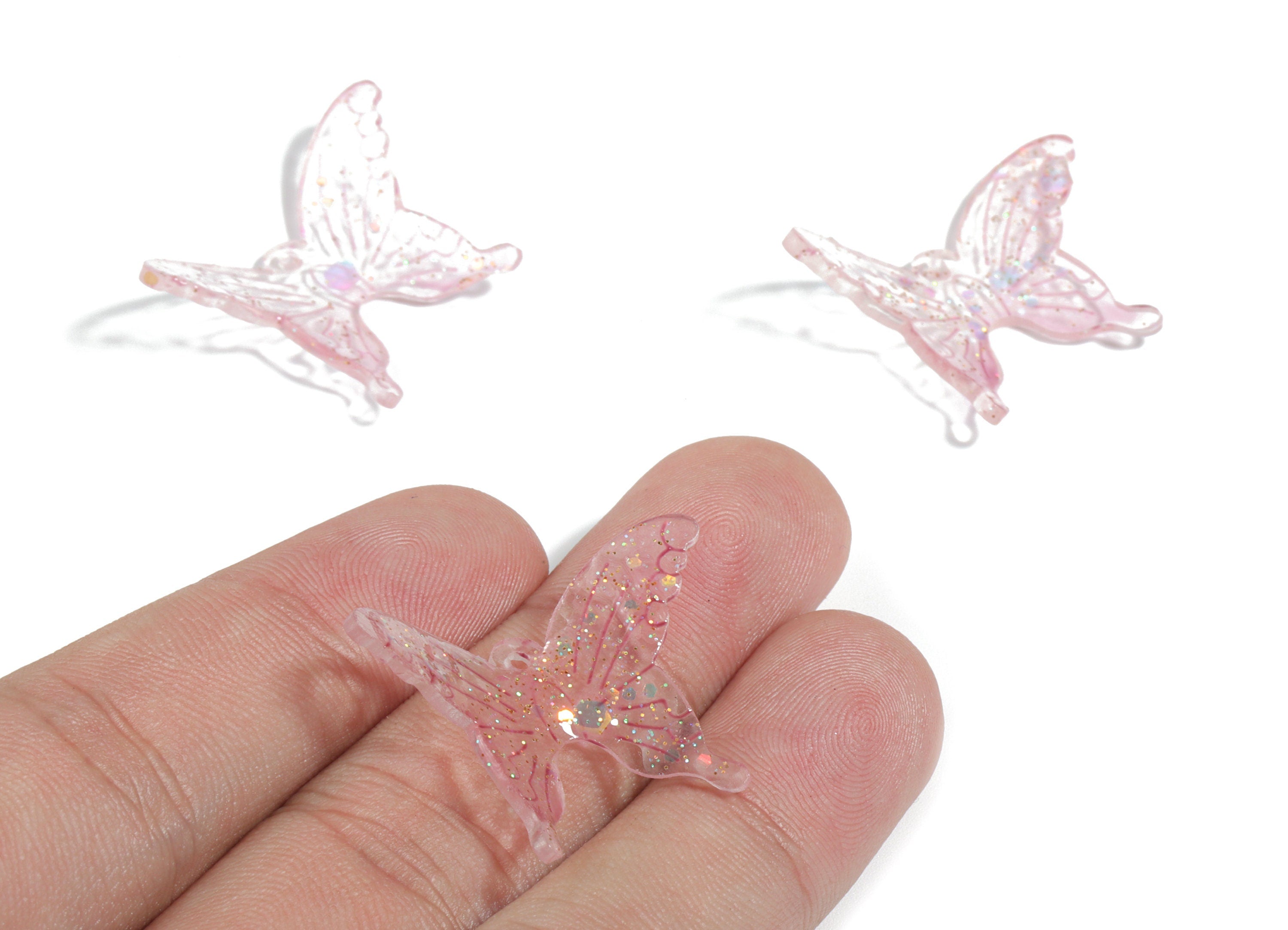 Acrylic Butterfly Earring Charms - Pink Butterfly Pendant - Earring Findings - Jewelry Supplies - 31.22x22.21x2.49mm - AC1919D - DOMEDBAZAAR