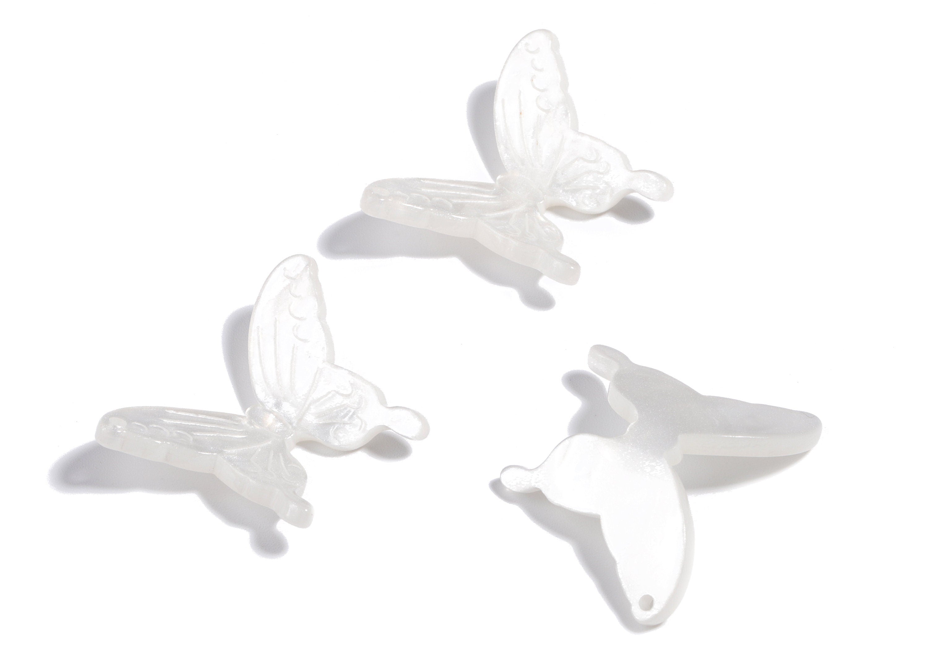Acrylic Butterfly Earring Charms - White Butterfly Pendant - Earring Findings - Jewellery Supplies - 32.01x22.79x2.52mm - AC1920B - DOMEDBAZAAR