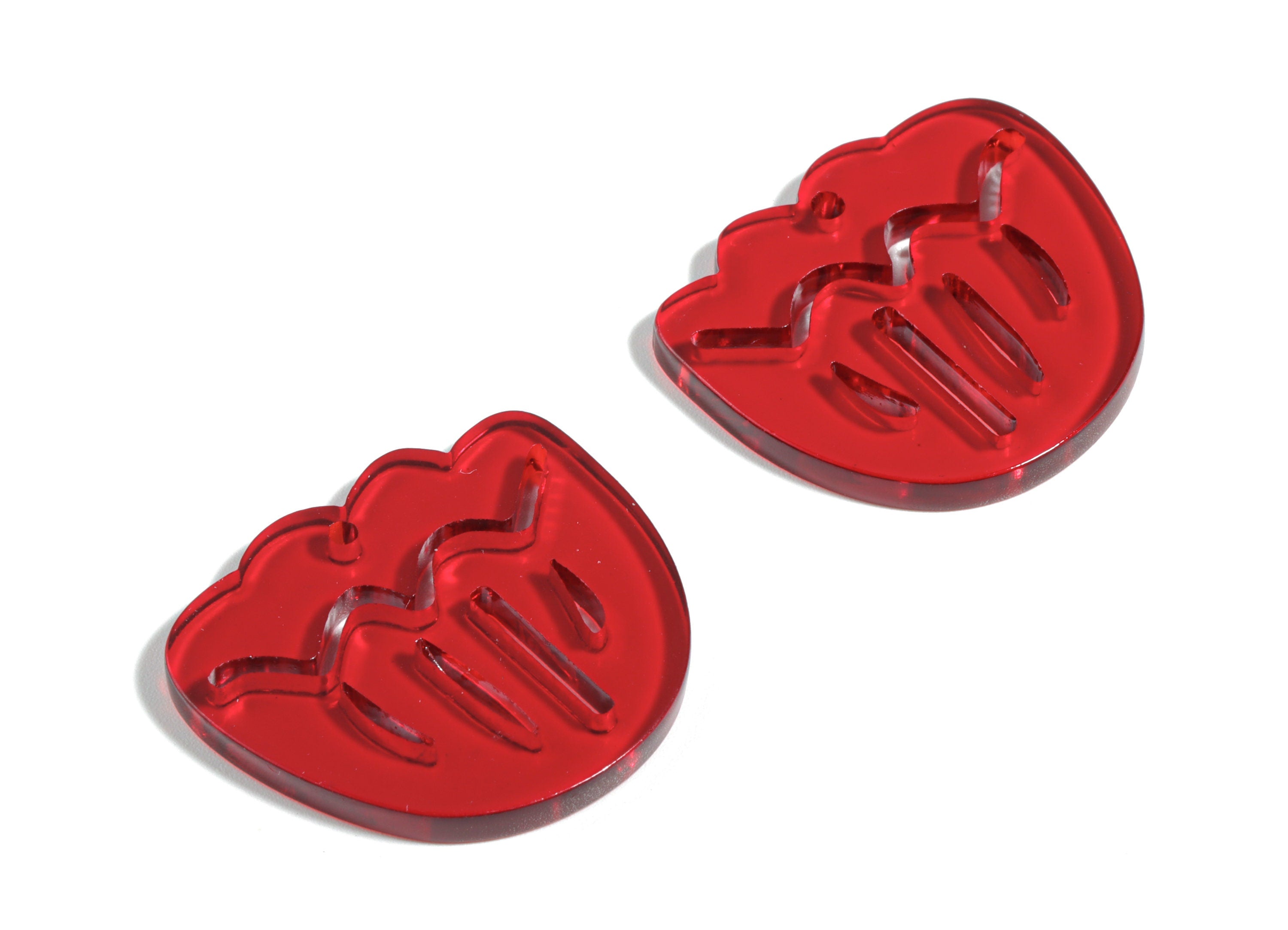 Acrylic Geometric Earring Charm - Red Wavy Earrings - Earring Findings - Jewelry Supplies - Color Code:A479 - 28.86x24.37x2.88mm - AC1922B - DOMEDBAZAAR