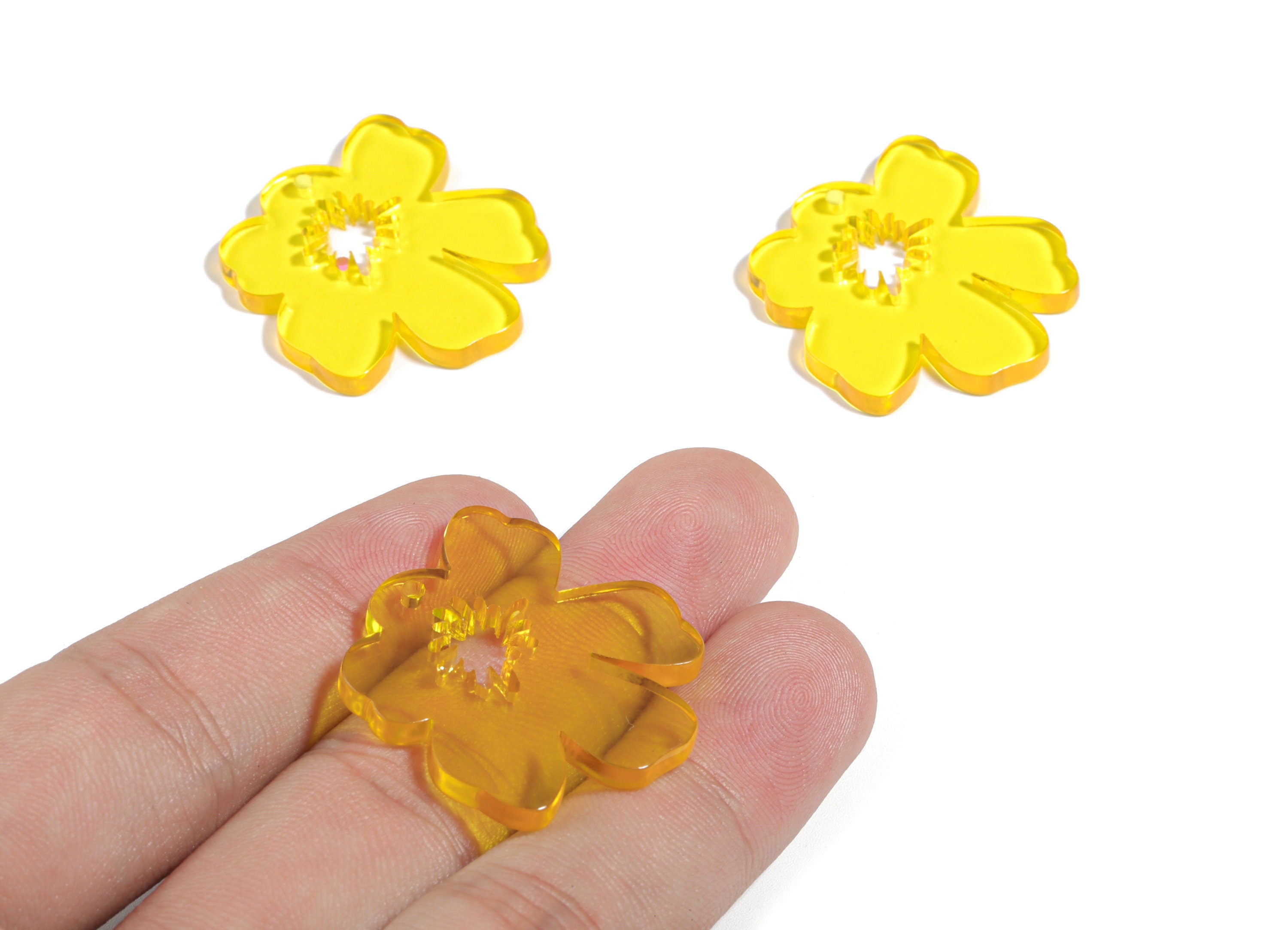 Acrylic Splash Earring Charm - Yellow Flower Earrings - Earring Findings - Jewelry Supplies - Color Code:A481 - 34.77x30.41x2.86mm - AC1923C - DOMEDBAZAAR