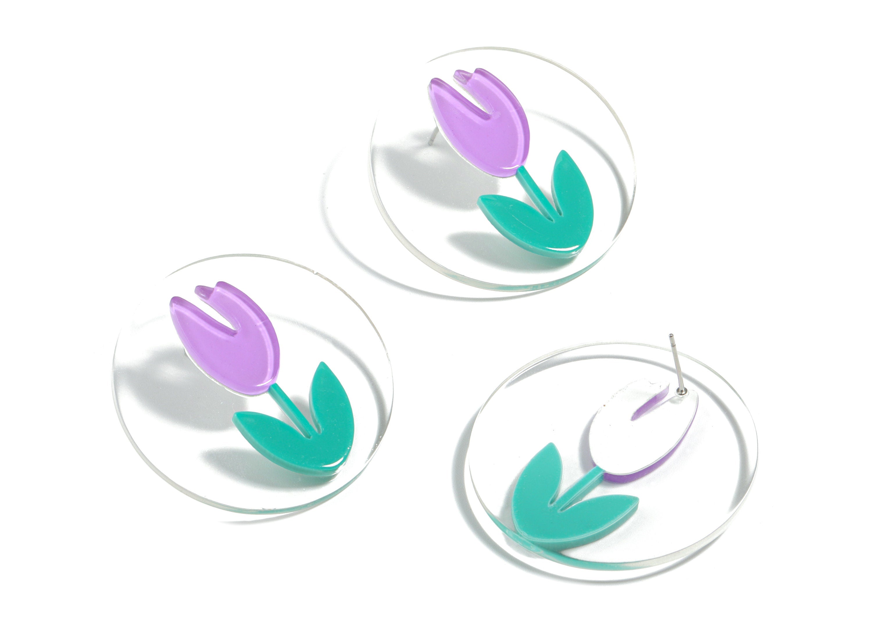 Acrylic Tulip Earring Stud - Flower Earring Post - Earring Post - Jewelry Supplies - 39.99x39.99x4.77mm - AC1904 - DOMEDBAZAAR