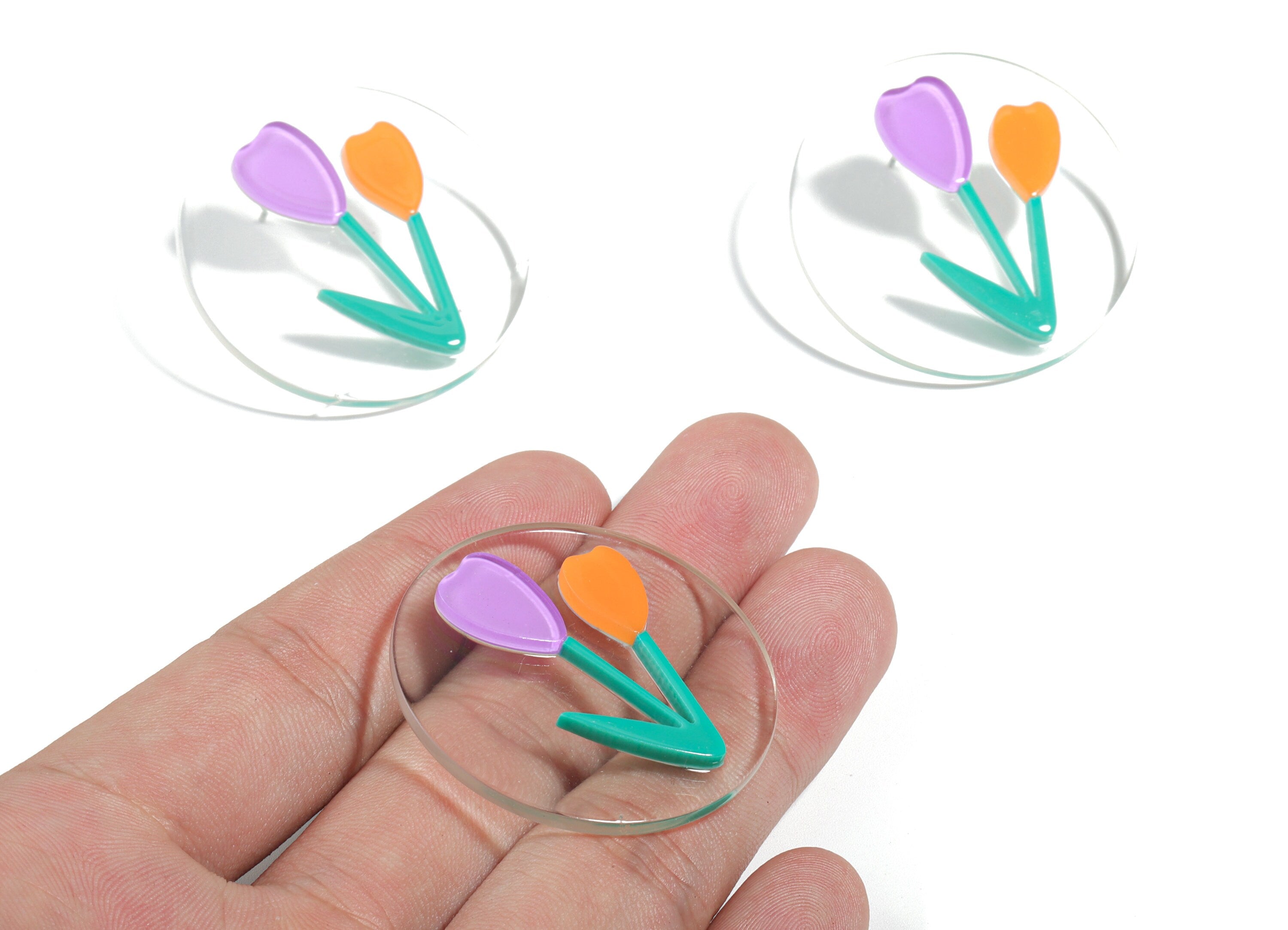 Acrylic Tulip Earring Stud - Flower Earring Post - Earring Post - Jewelry Supplies - 39.84x39.84x4.22mm - AC1903 - DOMEDBAZAAR