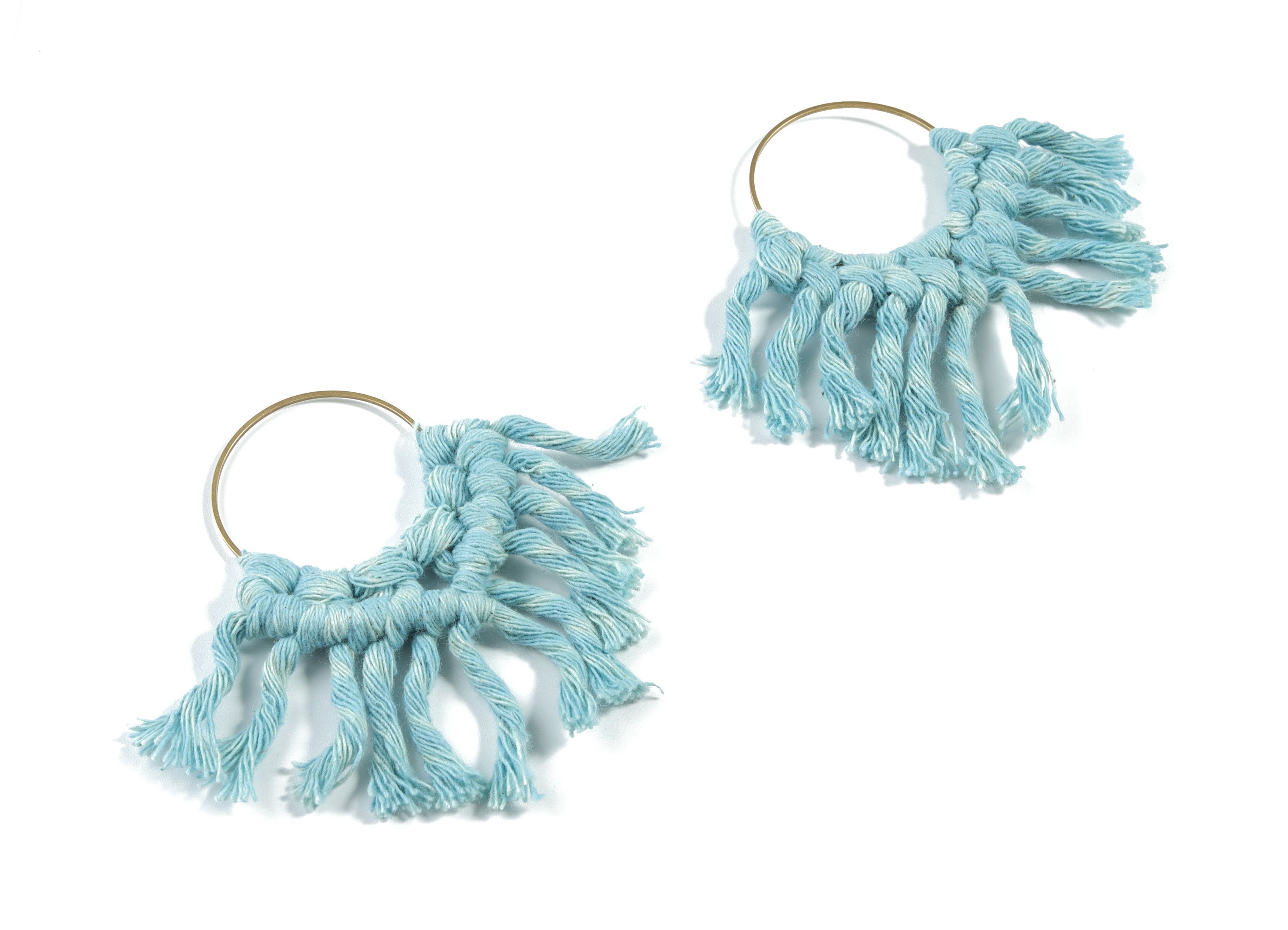 Tassel Earring Charms - Handmade Cotton Macrame Earrings - Raw Brass Hoop - Fringe Earrings - luxe Fan tassel - 51.96x39x4.78mm - TS1131-B1 - DOMEDBAZAAR