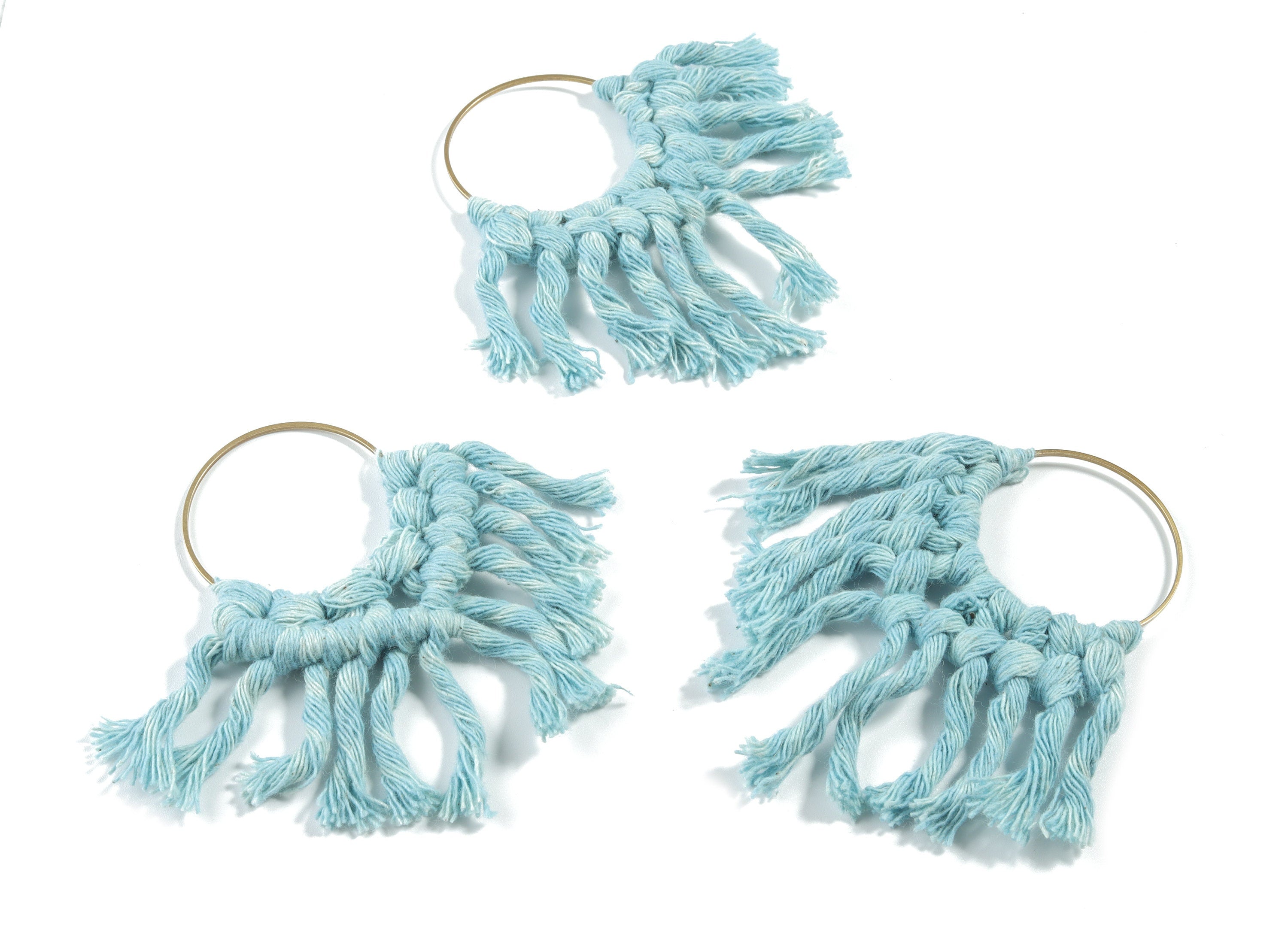 Tassel Earring Charms - Handmade Cotton Macrame Earrings - Raw Brass Hoop - Fringe Earrings - luxe Fan tassel - 51.96x39x4.78mm - TS1131-B1 - DOMEDBAZAAR