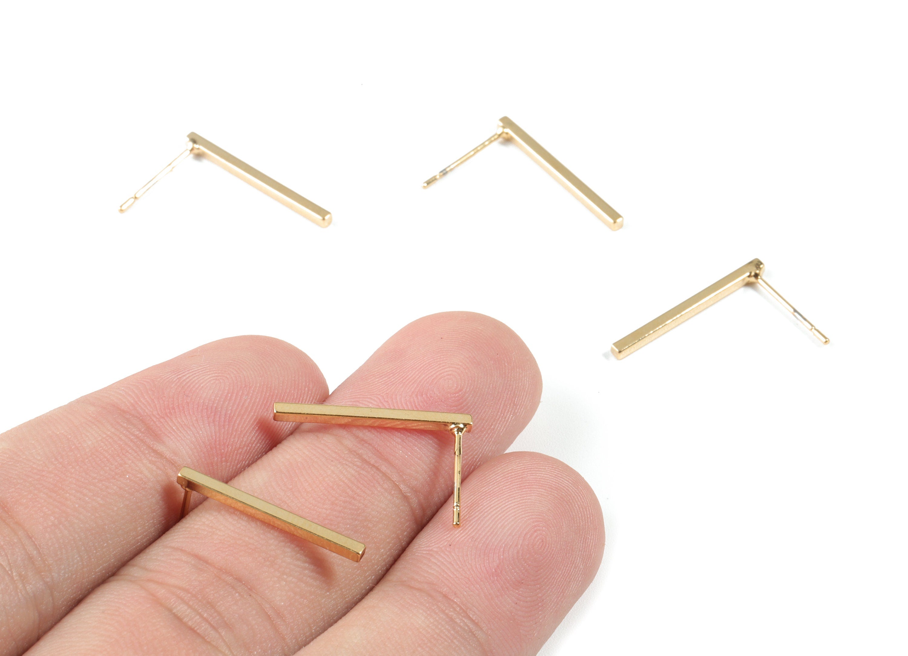 Brass Mini bar Earring Stud - 18k Real Gold Rectangle Earring Post - Jewelry Supplies - 19.57x1.73x1.55mm - RGP2650 - DOMEDBAZAAR