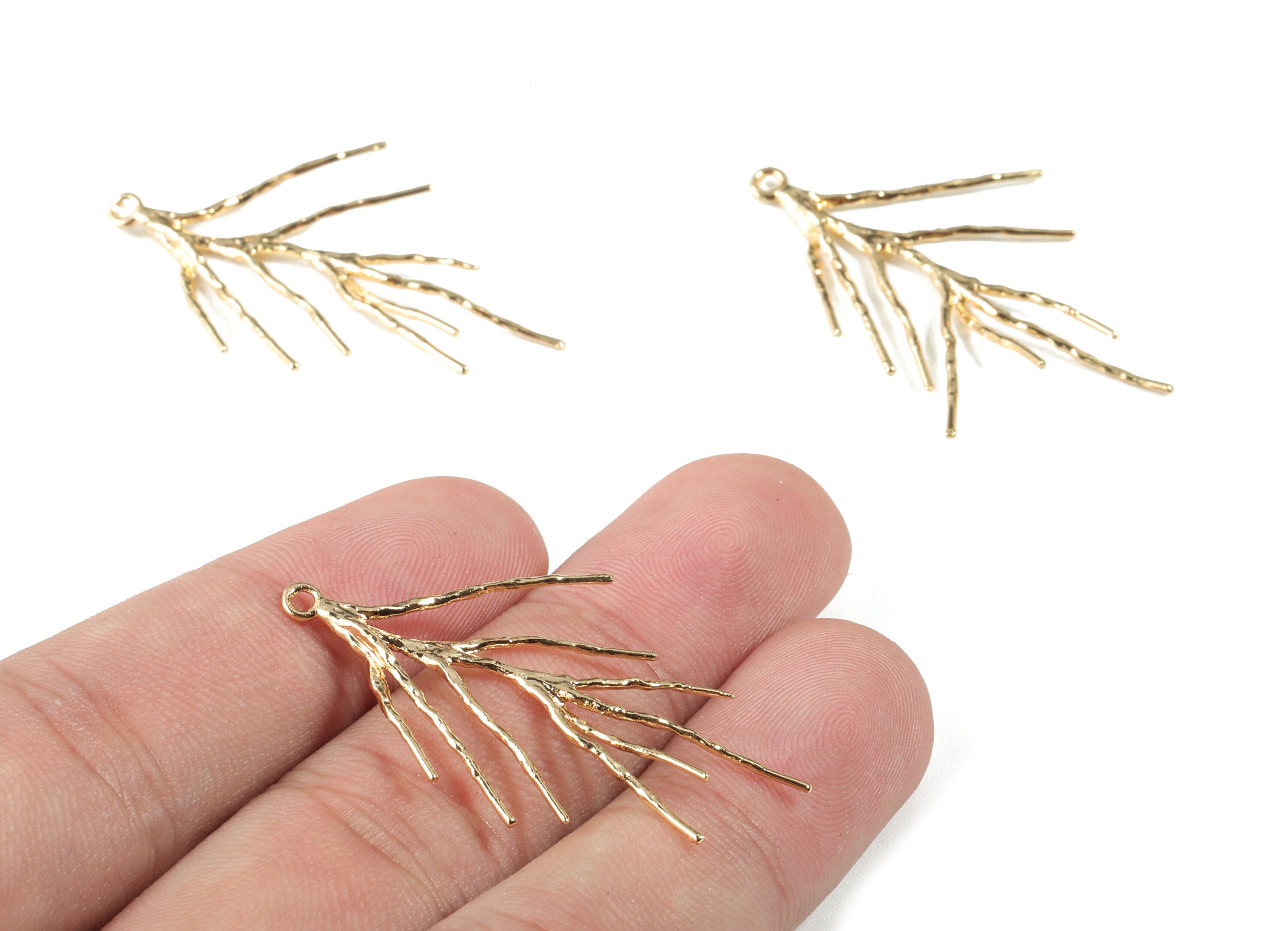 Brass Branch Earring Charms - Gold Branch Pendant - 18K Real Gold Plated Brass - Jewelry Supplies - 42.07x23.04x2.06mm - RGP2647 - DOMEDBAZAAR