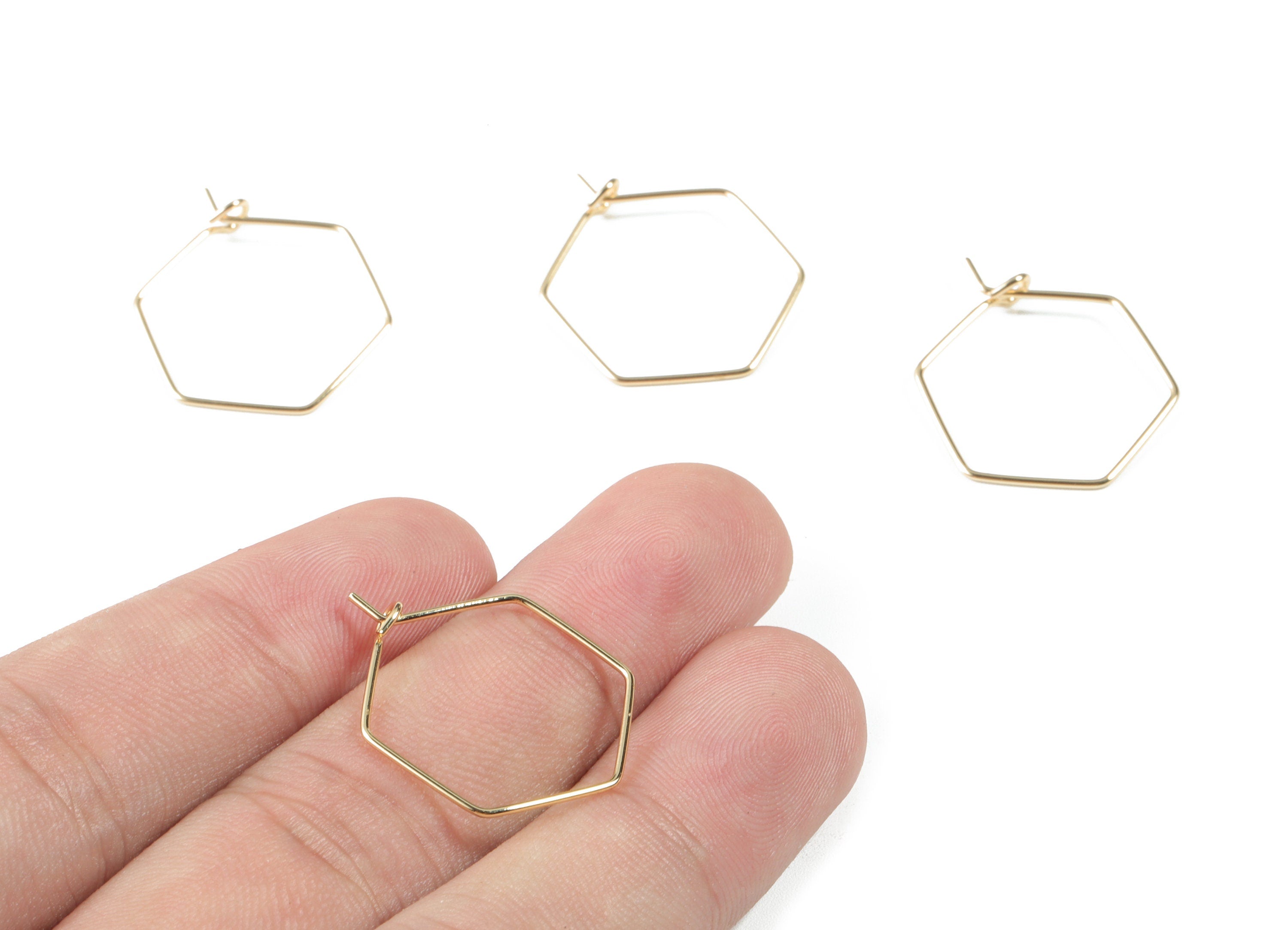 Brass Hexagon Earring Hoops - Brass Hexagon Earring Ear Wire - 18K Real Gold Plated Brass - Jewelry Supplies - 25.48x20.08x3.53mm - RGP2648 - DOMEDBAZAAR