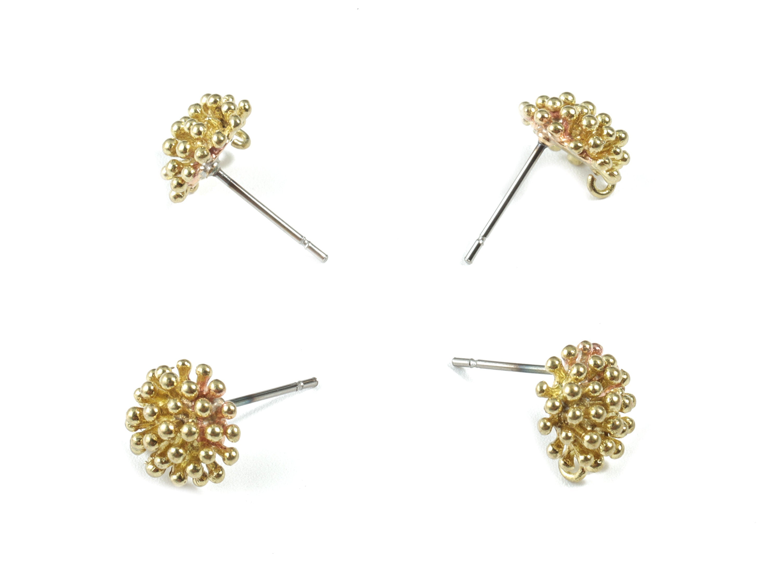 Brass Flower Earring Stud With Loop - Raw Brass Flower Earring Post - Surgical Stud - Jewelry Supplies - 10.47x9.61x4.54mm - PP3548 - DOMEDBAZAAR