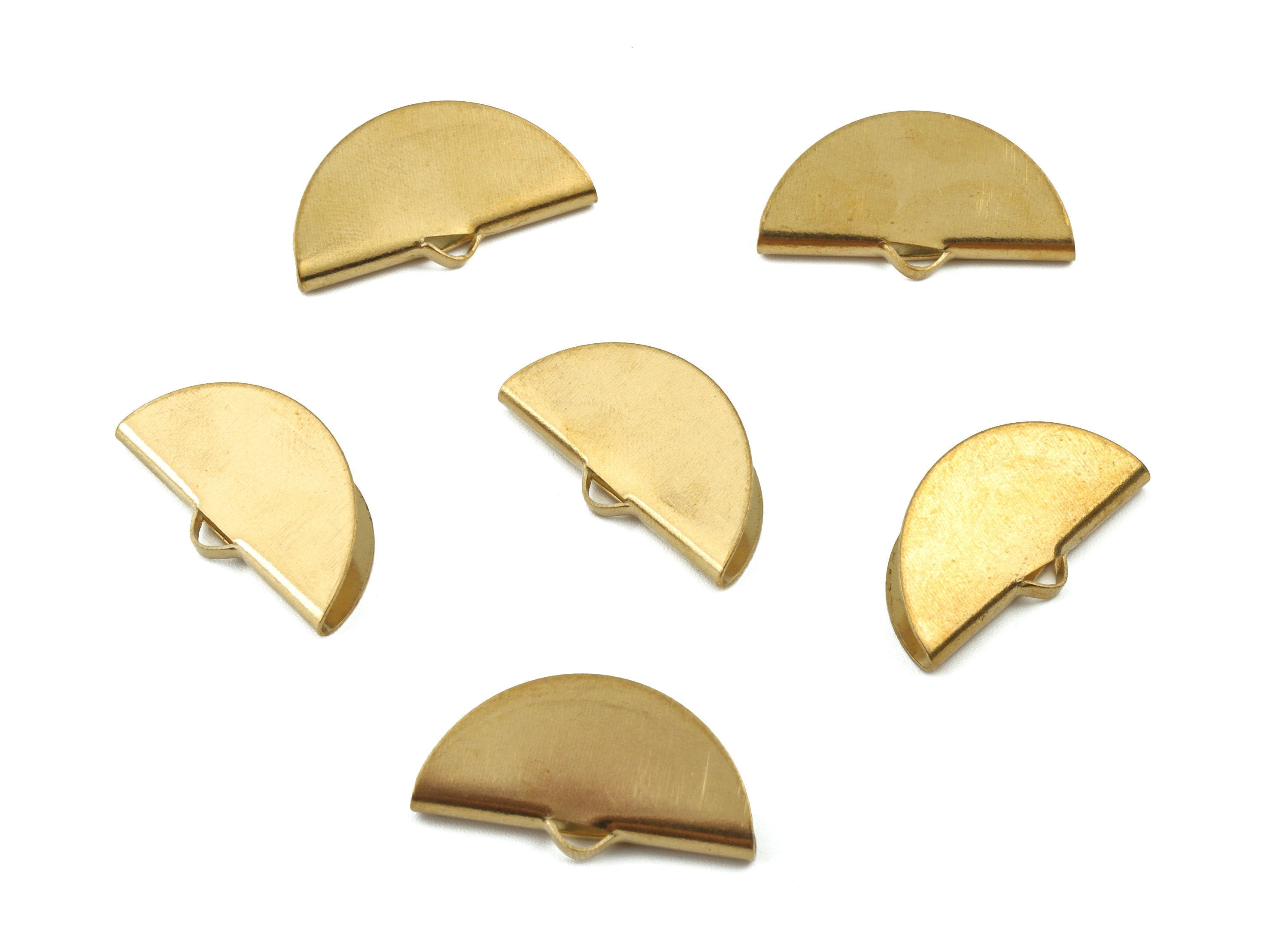 Brass Ribbon Crimps Fasteners Clip - Half Moon Brass Metal Claw - Flat Clasp Tassel End Capass - 25.14x13.49x6.91mm - PP3550 - DOMEDBAZAAR