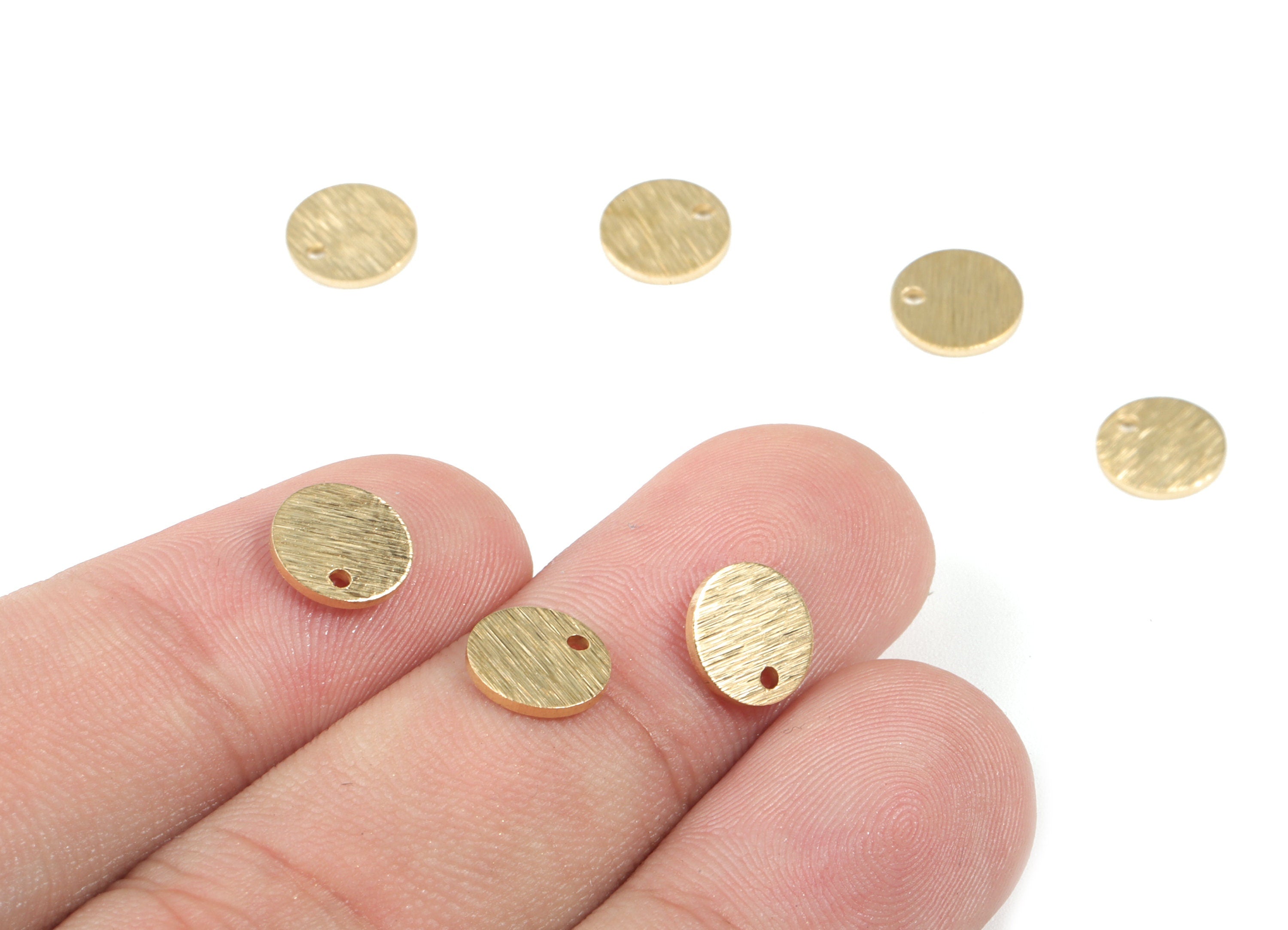 Brass Textured Mini Round Earring Charms - Raw Brass Mini Circle Pendant - Earring Findings - Jewelry Supplies - 8.02x8.02x0.86mm - PP3559 - DOMEDBAZAAR