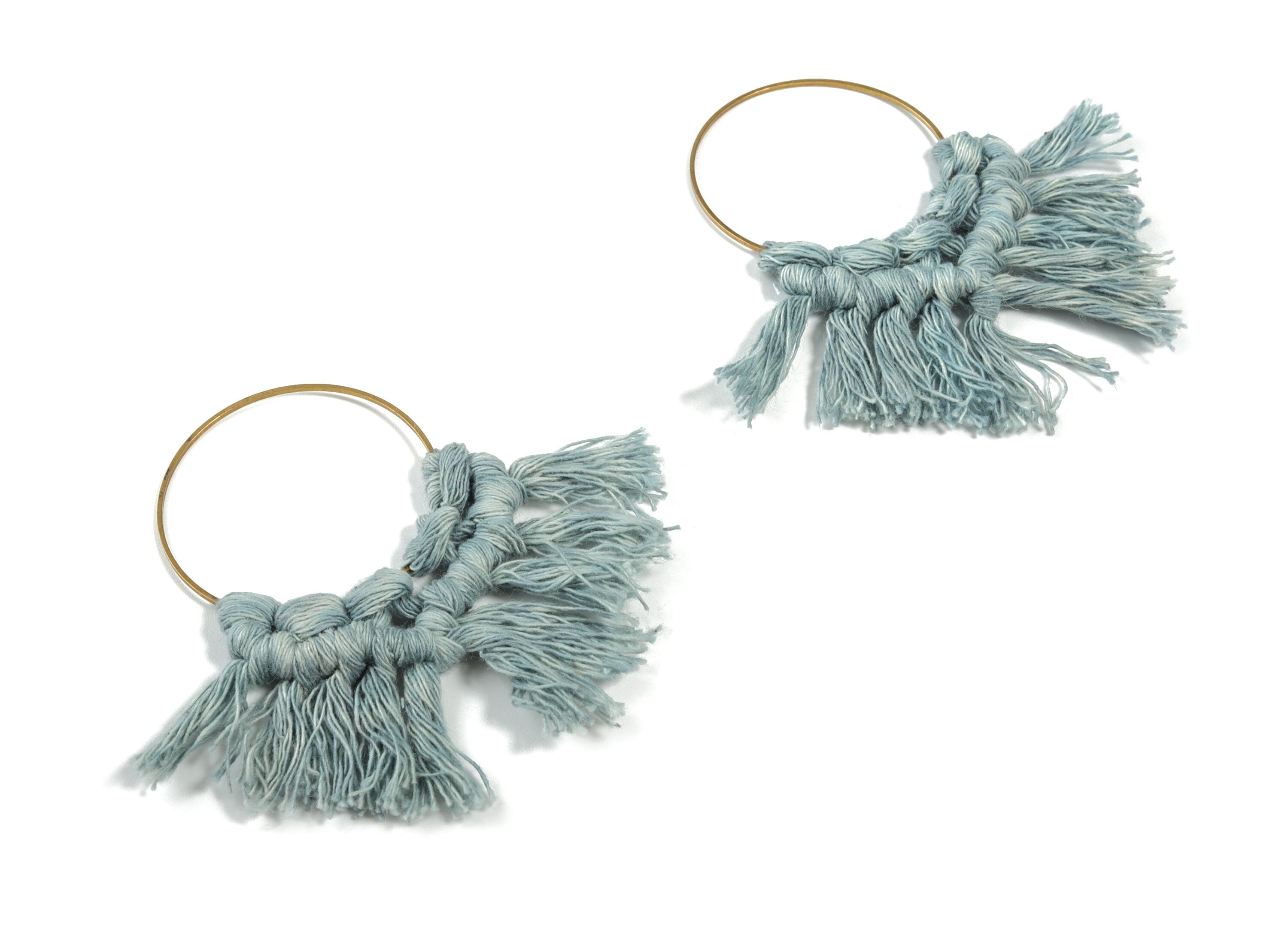 Tassel Earring Charms - Handmade Cotton Macrame Earrings - Raw Brass Hoop - Fringe Earrings - luxe Fan tassel - 75.04x48.37x5.03mm - TS1149A - DOMEDBAZAAR