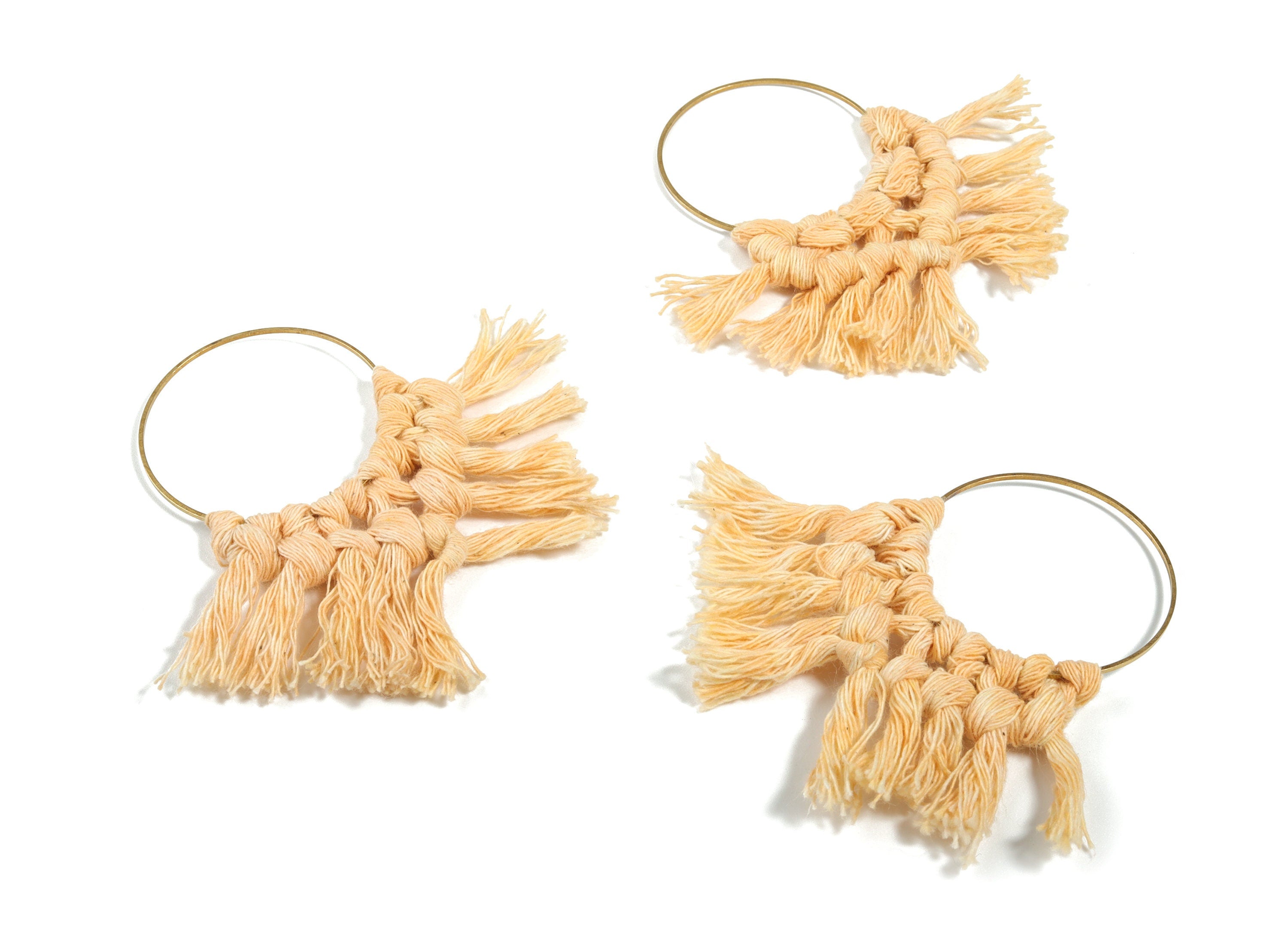 Tassel Earring Charms - Handmade Cotton Macrame Earrings - Raw Brass Hoop - Fringe Earrings - luxe Fan tassel - 75.04x48.37x5.03mm - TS1149B - DOMEDBAZAAR