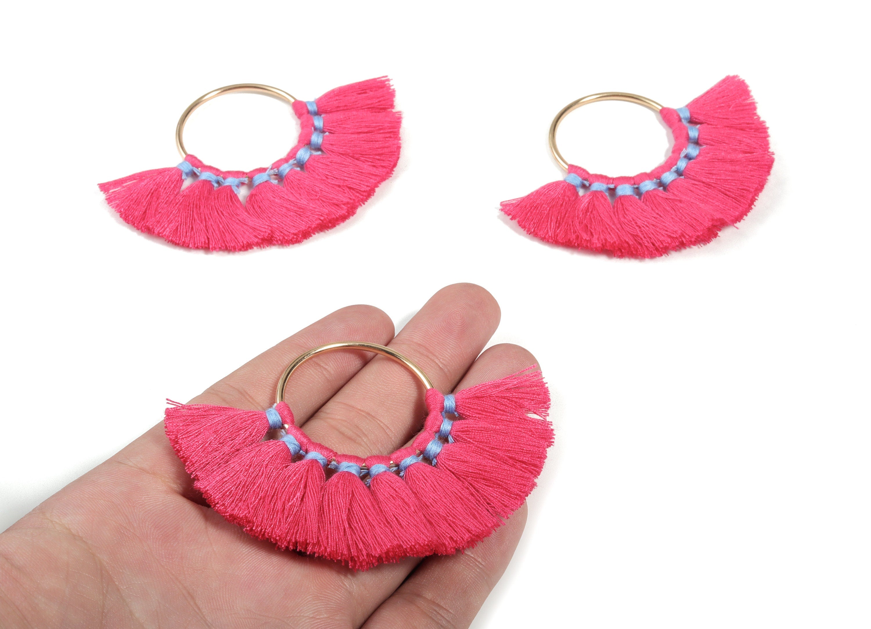 Fan Tassel Earring Charms With Ring - Tassel Earring Pendant - Fan Ring Earrings - Earring Accessories - 55.63x35.45x3.17mm - TS1150D - DOMEDBAZAAR