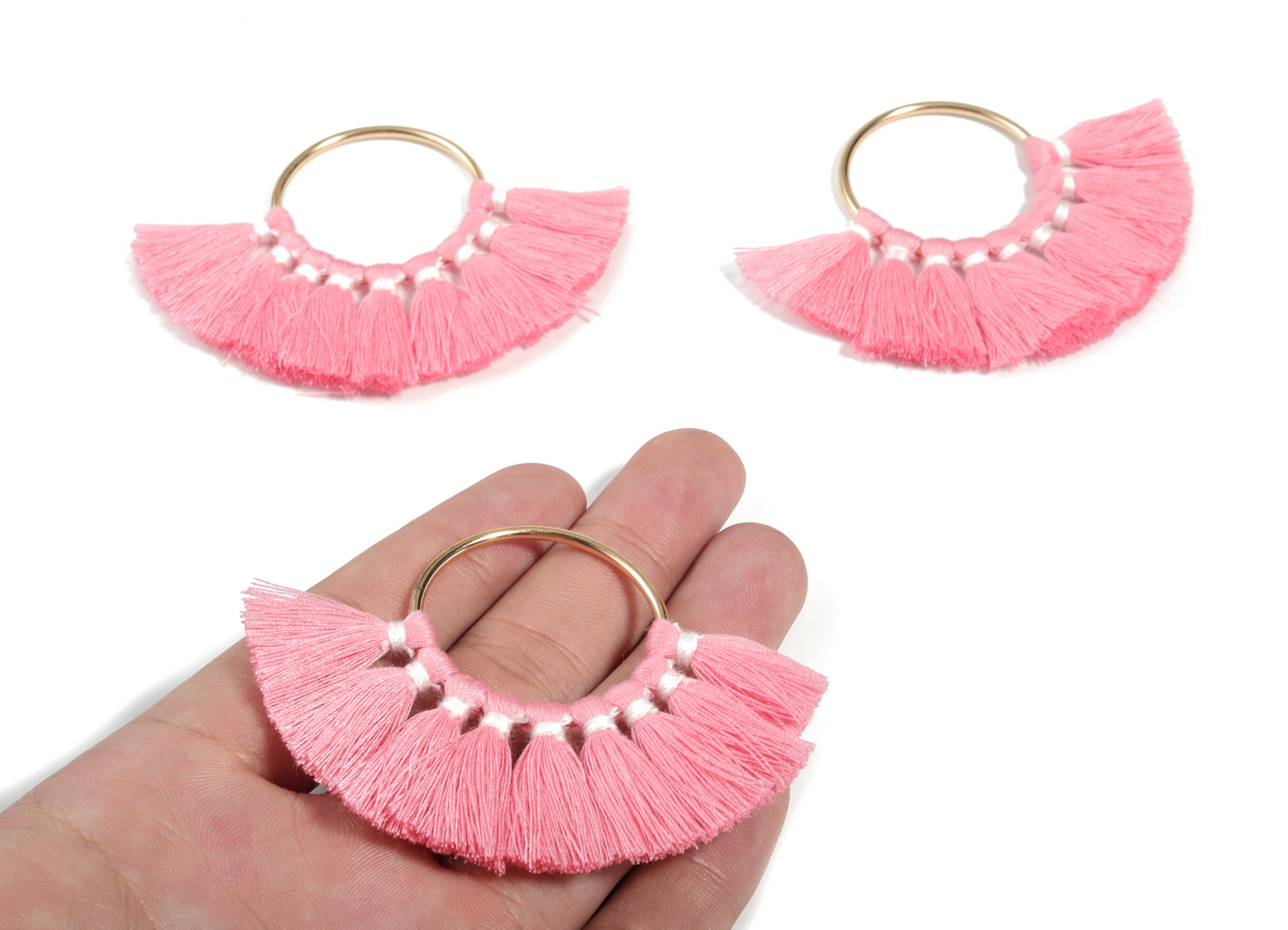 Fan Tassel Earring Charms With Ring - Tassel Earring Pendant - Fan Ring Earrings - Earring Accessories - 55.63x35.45x3.17mm - TS1150F - DOMEDBAZAAR