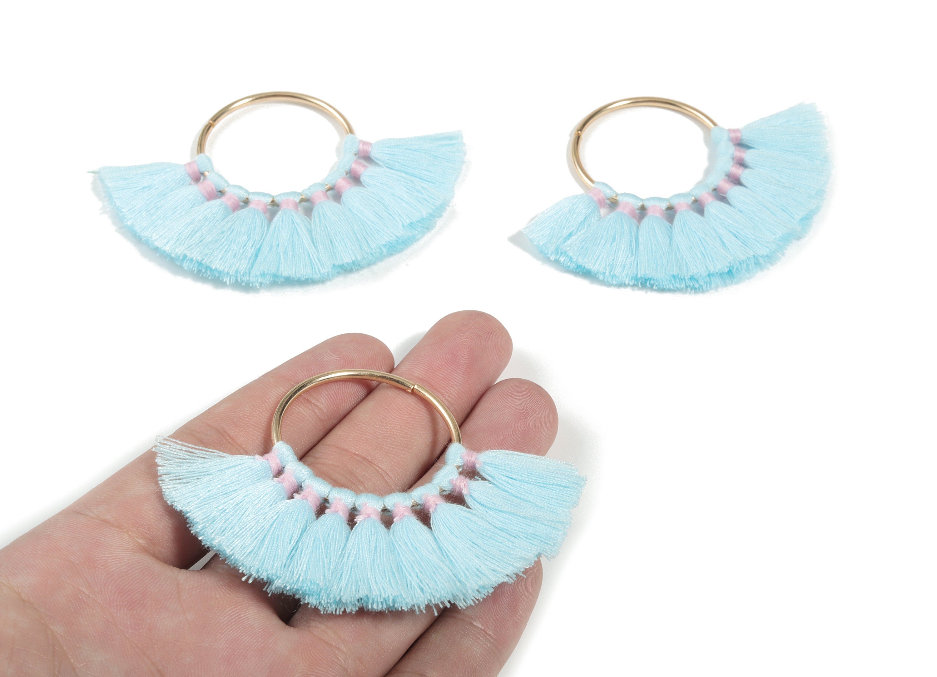 Fan Tassel Earring Charms With Ring - Tassel Earring Pendant - Fan Ring Earrings - Earring Accessories - 55.63x35.45x3.17mm - TS1150R - DOMEDBAZAAR