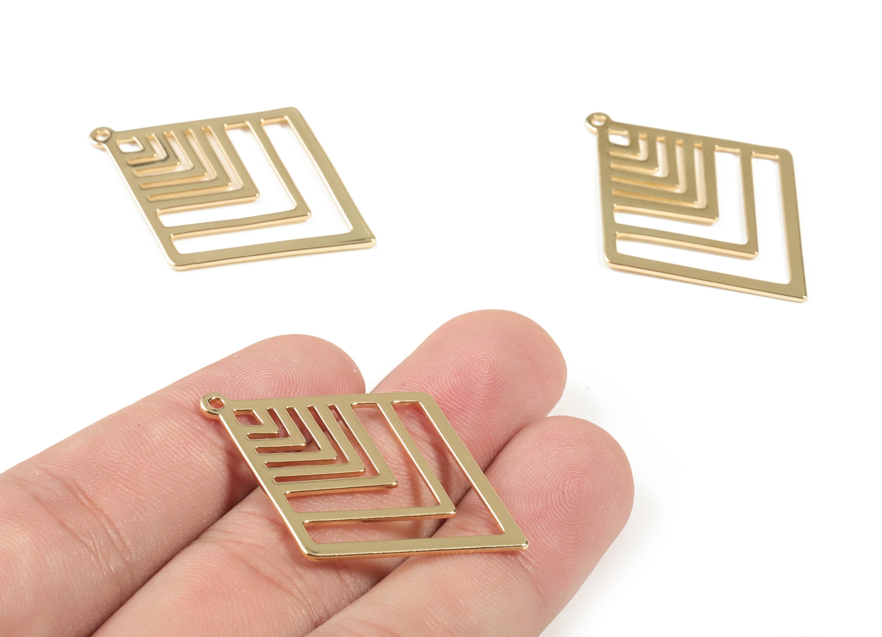 Brass Diamond Earring Charms - Diamond Geometric Pendant - Gold Tone Plated Brass - Jewelry Supplies - 40.14x29.65x0.92mm - PPM1928G - DOMEDBAZAAR