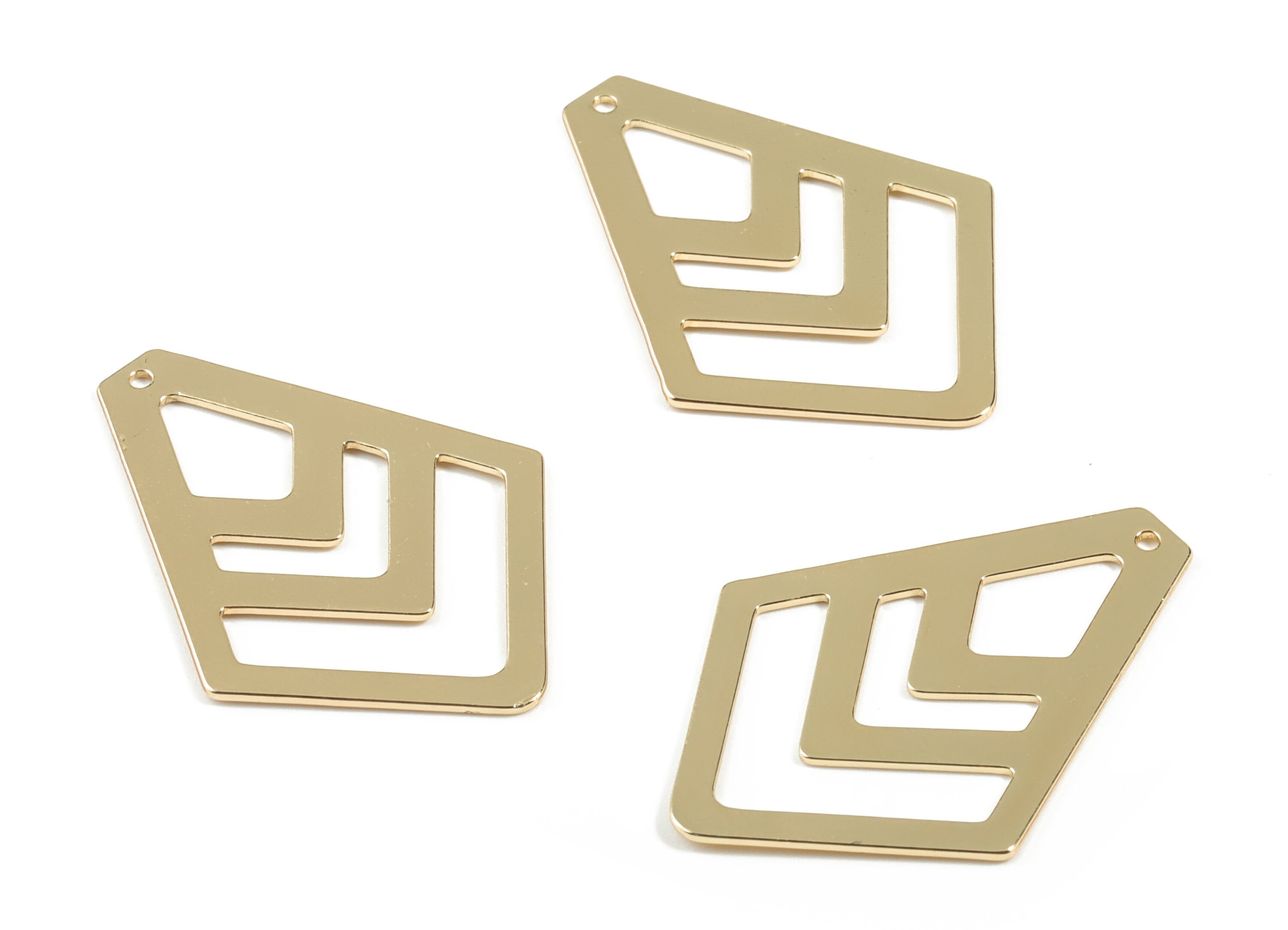Brass Diamond Earring Charms - Diamond Geometric Pendant - Gold Tone Plated Brass - Jewelry Supplies - 39.95x28.81x0.92mm - PPM1926G - DOMEDBAZAAR