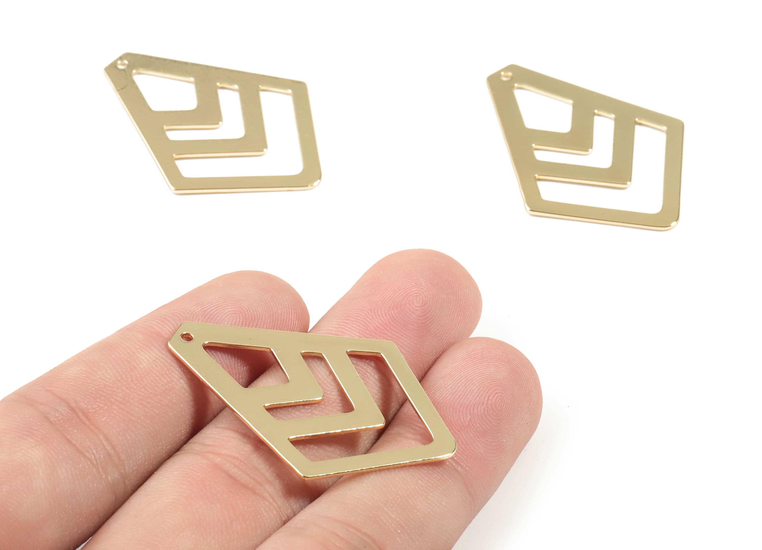 Brass Diamond Earring Charms - Diamond Geometric Pendant - Gold Tone Plated Brass - Jewelry Supplies - 39.95x28.81x0.92mm - PPM1926G - DOMEDBAZAAR