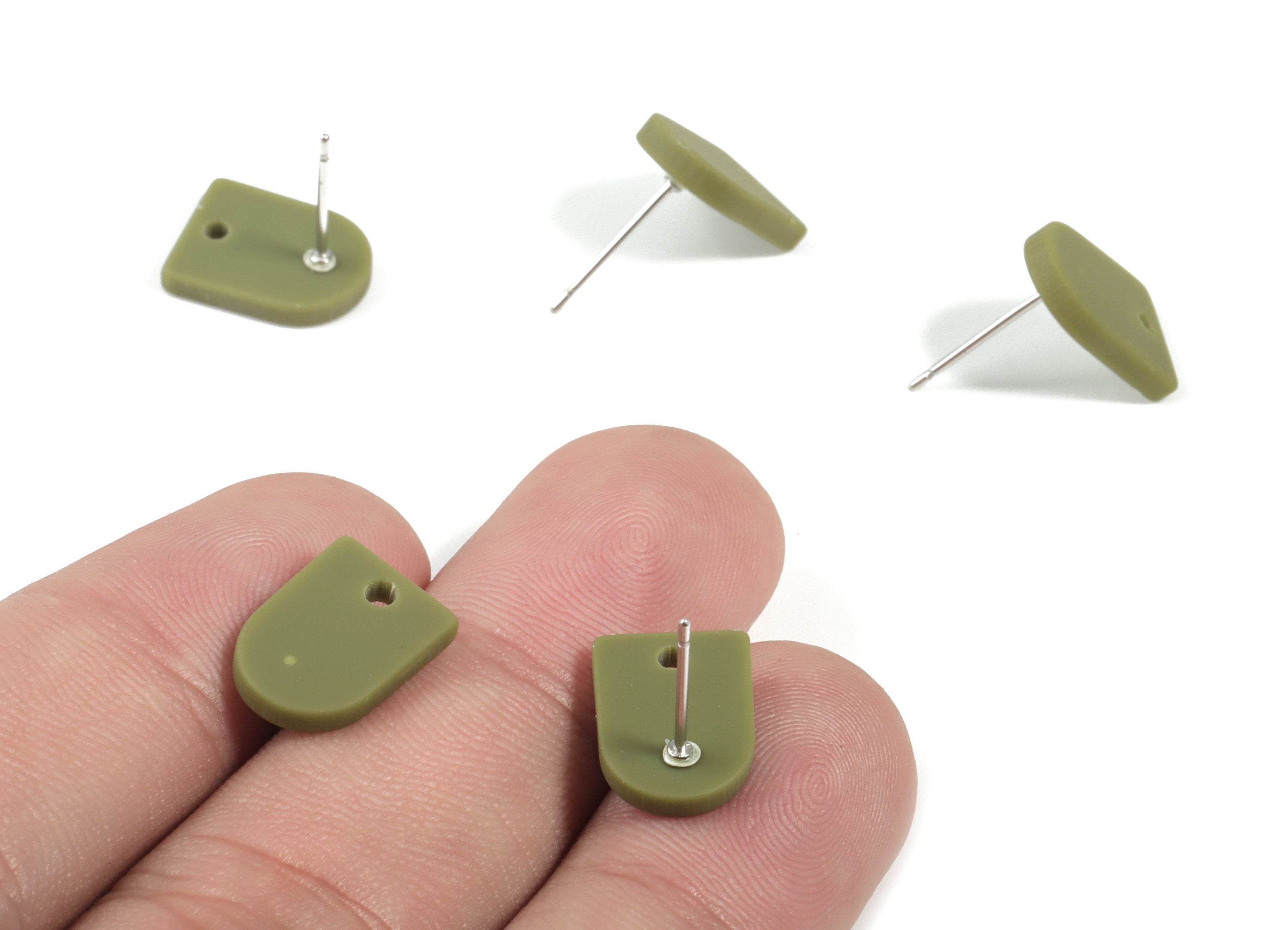 Acrylic Mini D E arring Stud- Matte Semi Circle Earring Post - Jewelry Supplies - Color Code:A476 - 12.66x9.44x2.23mm - AC1882B - DOMEDBAZAAR