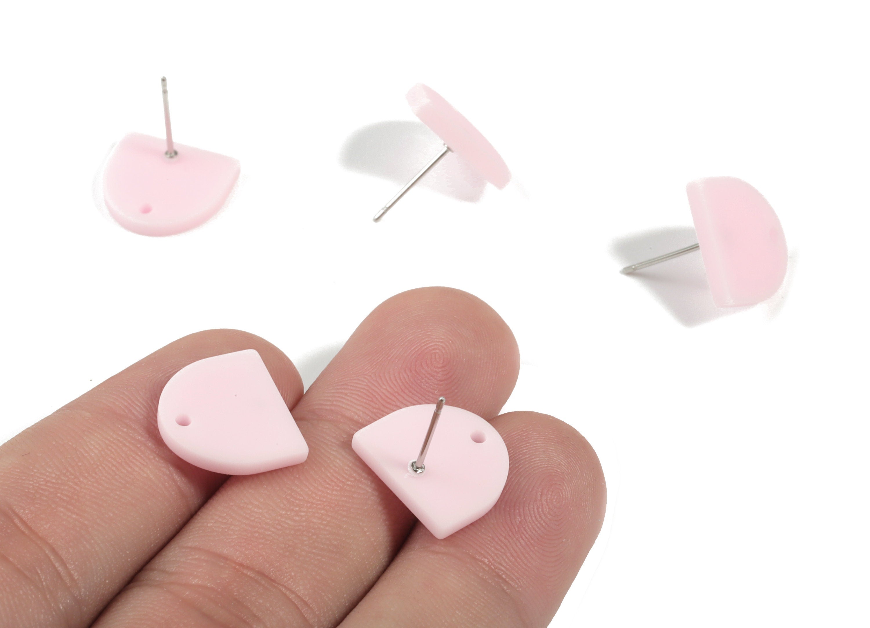 Acrylic Mini D Earring Stud - Matte Semi Circle Earring Post - Jewelry Supplies - Color Code:A473 - 13.73x12.7x2.3mm - AC1889A - DOMEDBAZAAR