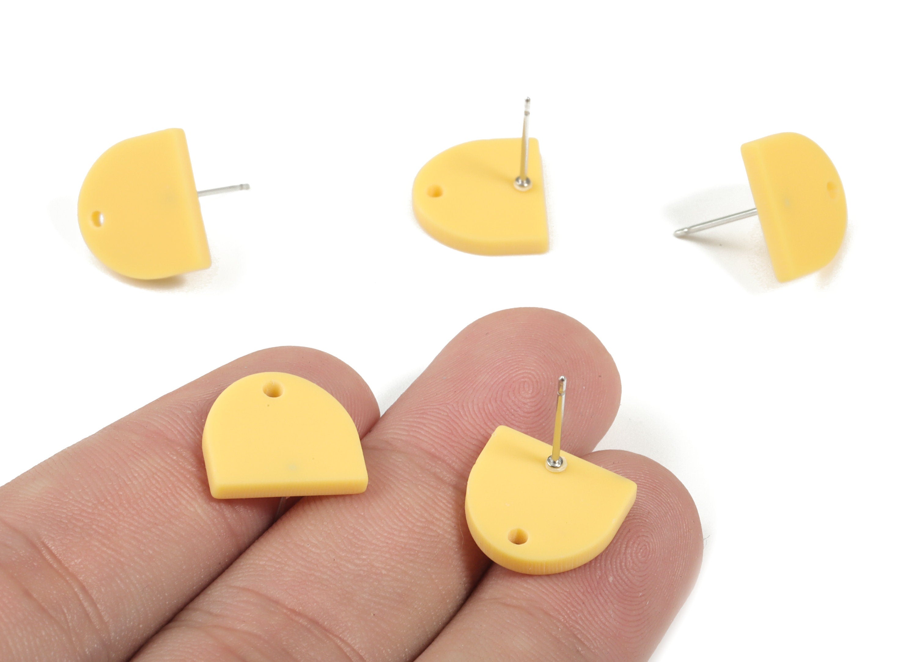 Acrylic Mini D Earring Stud - Matte Semi Circle Earring Post - Jewellery Supplies - Color Code:A474 - 13.73x12.7x2.3mm - AC1889E - DOMEDBAZAAR