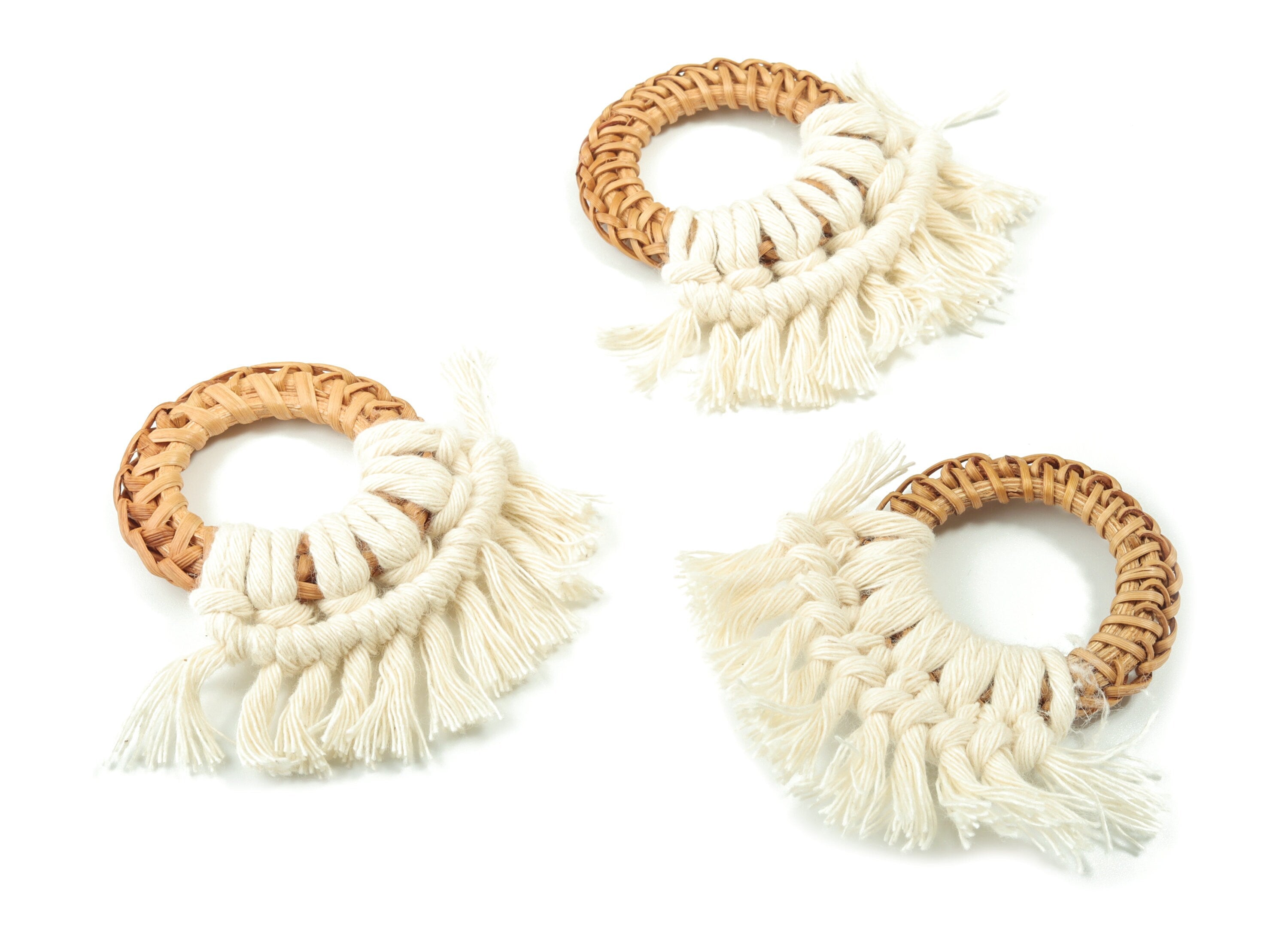 Rattan Tassel Earrings - Handmade Cotton Macrame Earrings - Handwoven Straw - Wicker Braid Hoop Earrings - 66.18x43.95x7.36mm - TS1152 - DOMEDBAZAAR