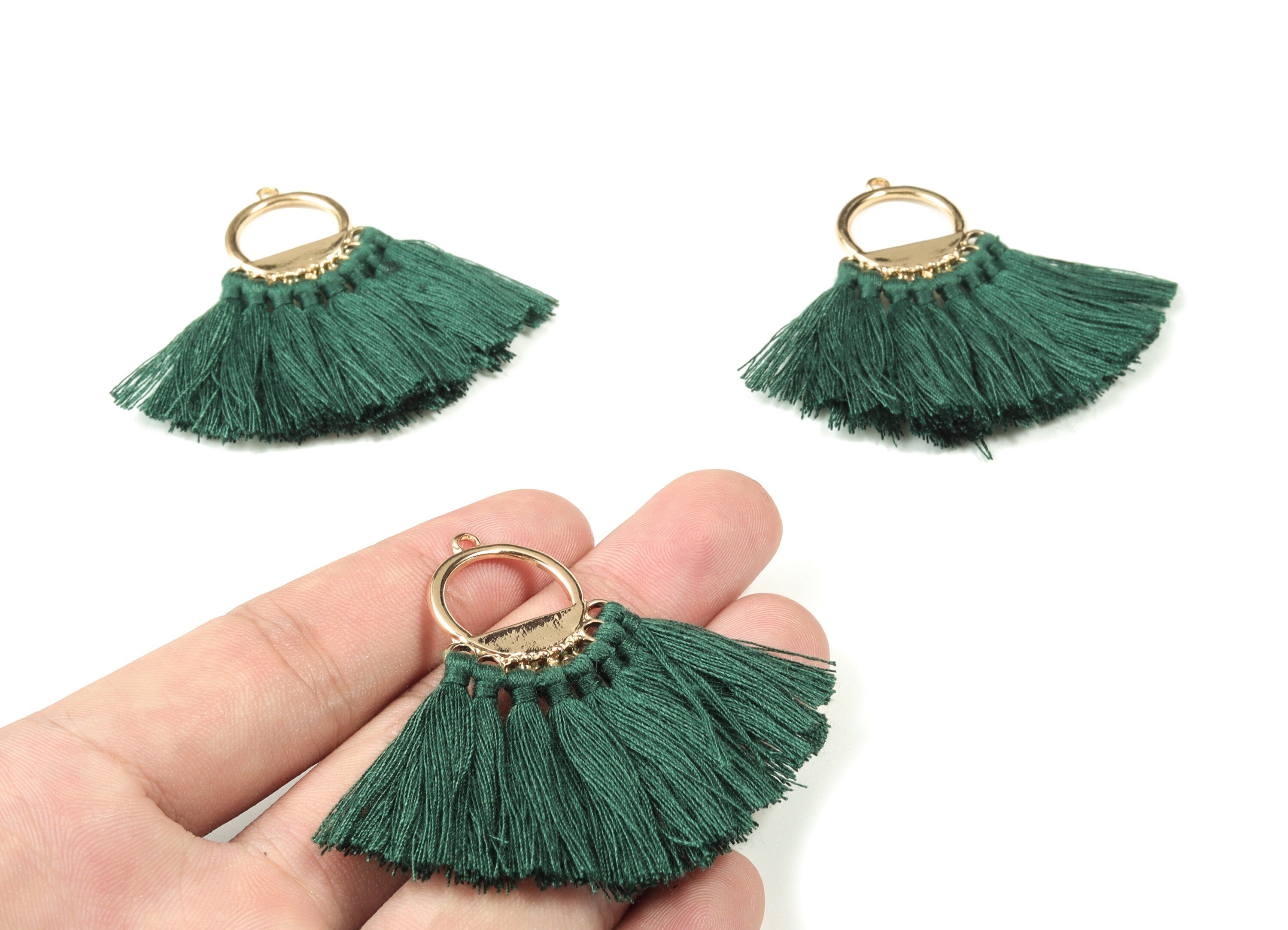Tassel Earring Charms With Ring - Fan Tassel Earrings - Alloy Ring Earrings - Tassel Findings - Boho Charms - 51.23x23.05x2.98mm - TS1151A - DOMEDBAZAAR