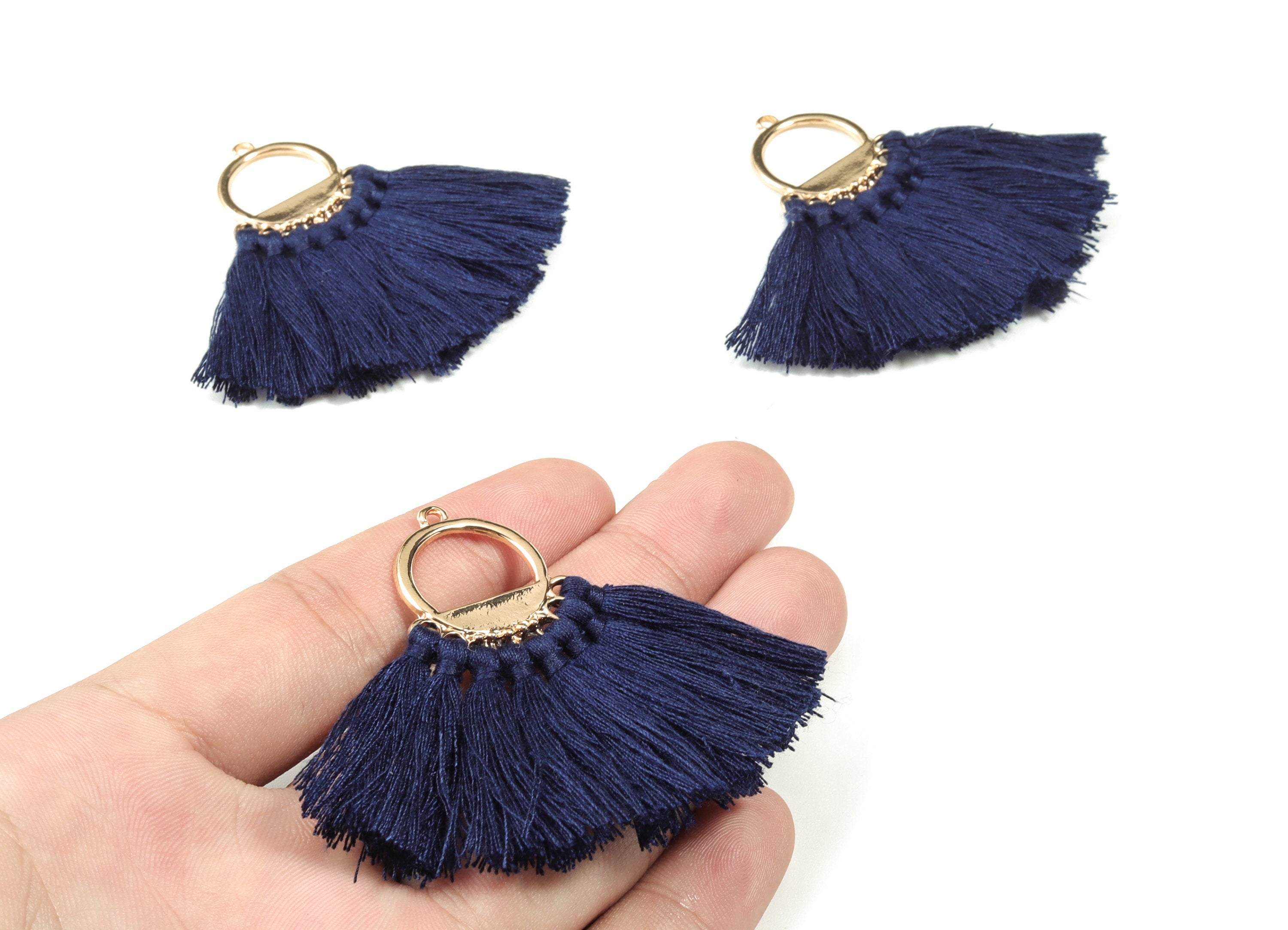 Tassel Earring Charms With Ring - Fan Tassel Earrings - Alloy Ring Earrings - Tassel Findings - Boho Charms - 51.23x23.05x2.98mm - TS1151B - DOMEDBAZAAR