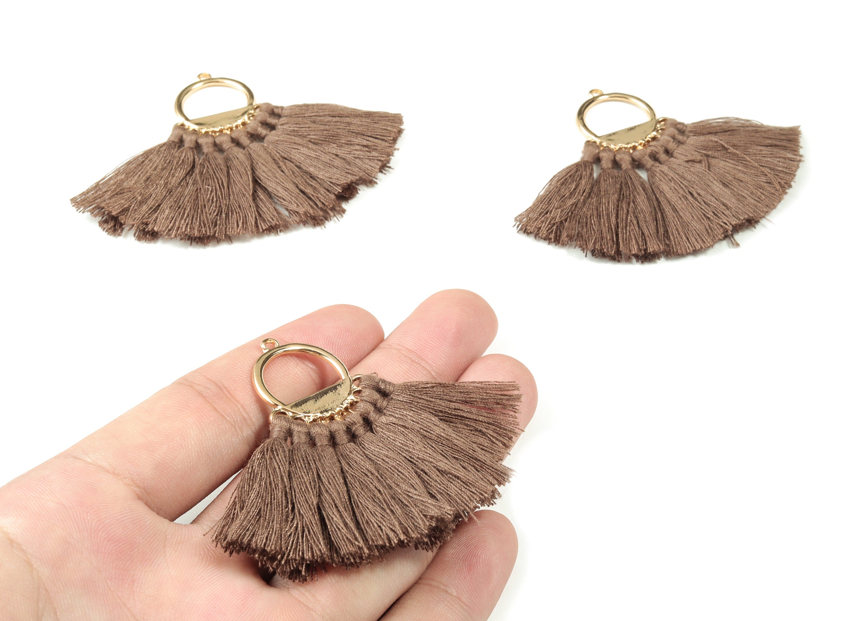 Tassel Earring Charms With Ring - Fan Tassel Earrings - Alloy Ring Earrings - Tassel Findings - Boho Charms - 51.23x23.05x2.98mm - TS1151F - DOMEDBAZAAR