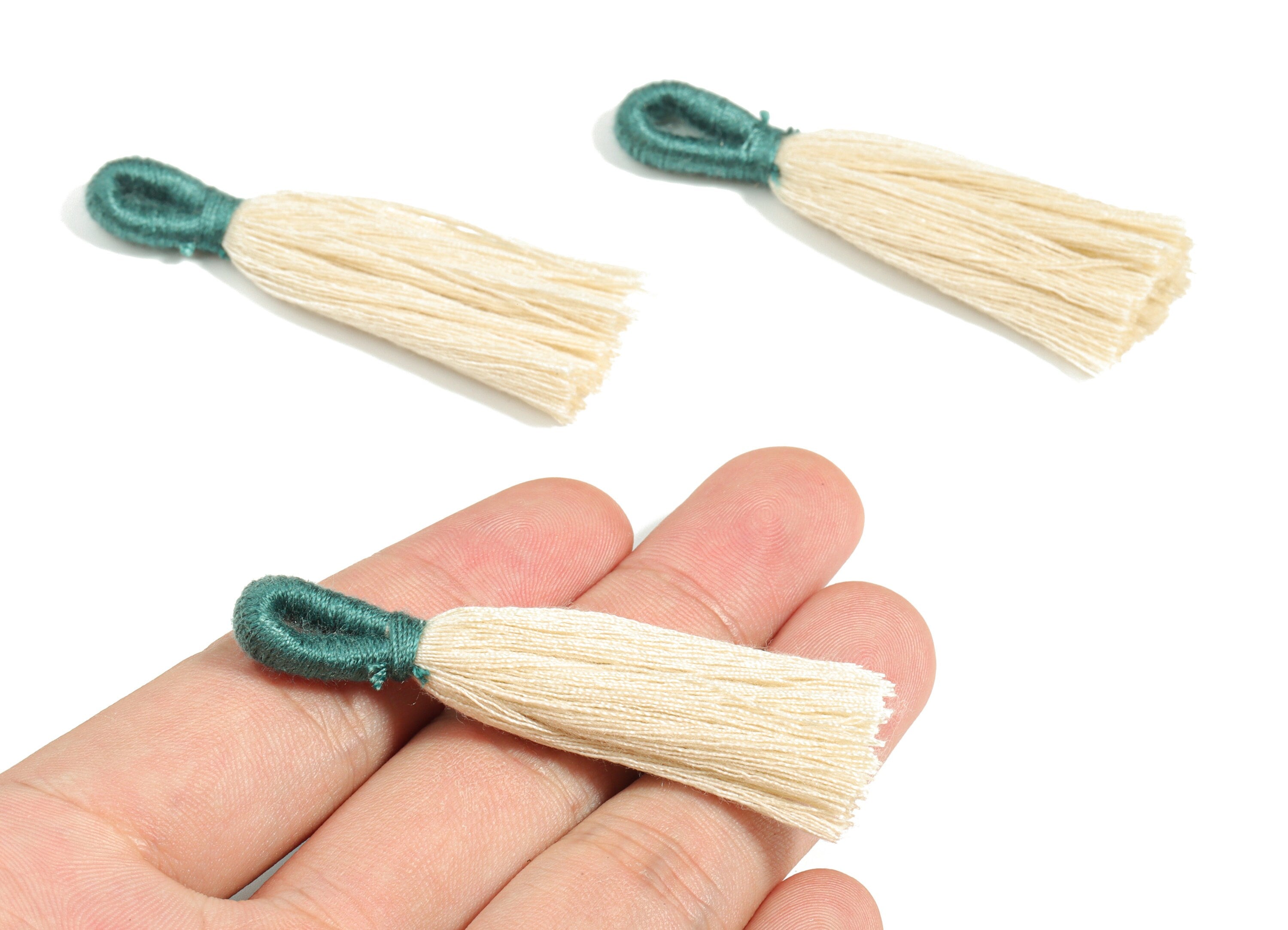 Cotton Tassels With Loop Earrings - Cotton Tassels Earring Charms - Green Boho Earrings - Jewelry Supplies - 60.42x12.66x4.38mm - TS1147A - DOMEDBAZAAR