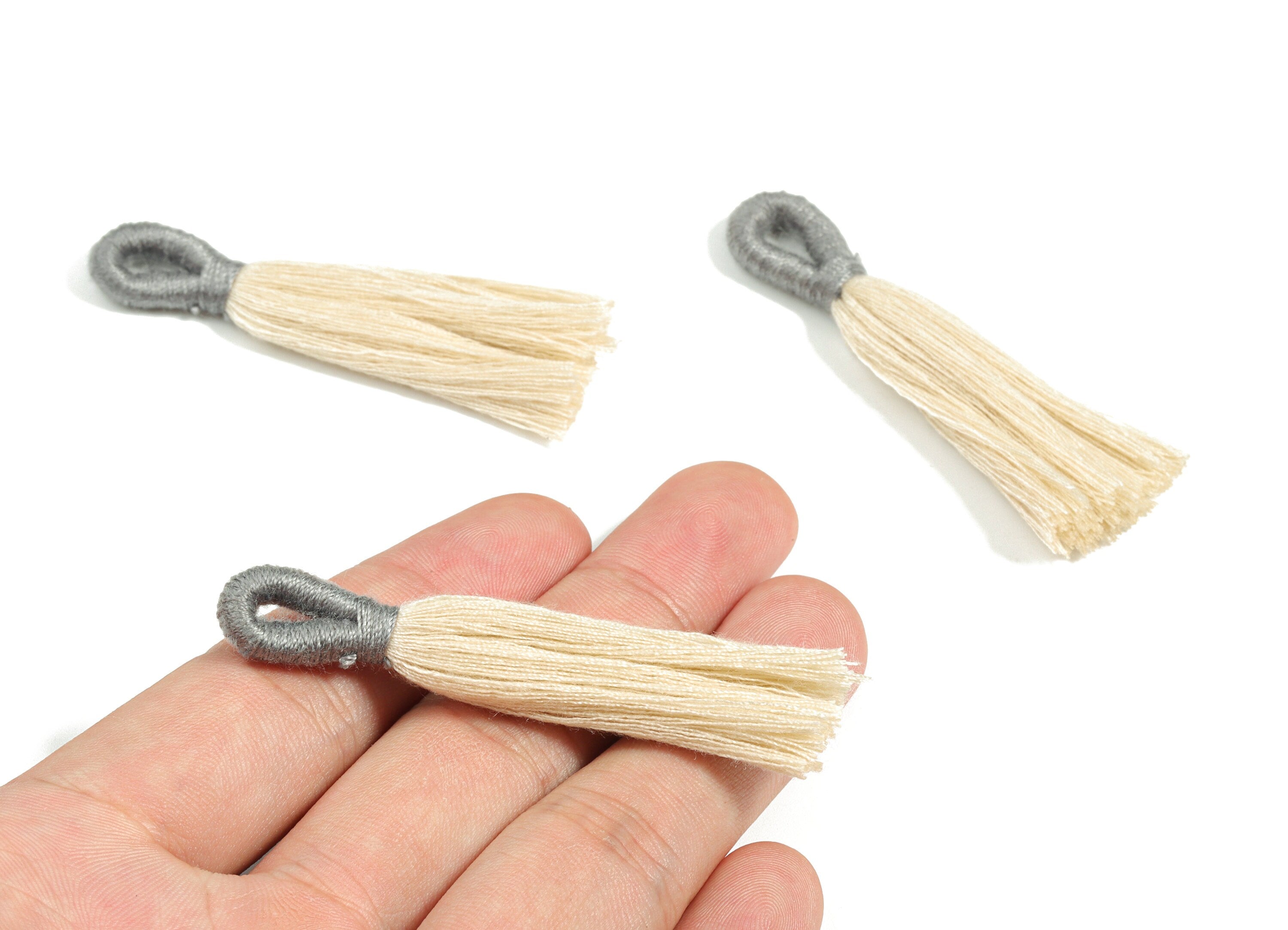 Cotton Tassels With Loop Earrings - Cotton Tassels Earring Charms - Grey Boho Earrings - Jewellery Supplies - 63.55x10.53x4.48mm - TS1147G - DOMEDBAZAAR