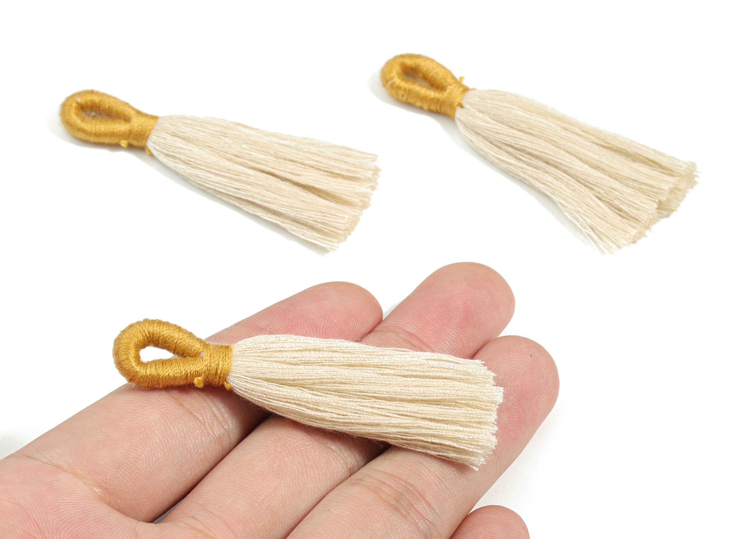 Cotton Tassels With Loop Earrings - Cotton Tassels Earring Charms - Mustard Color Boho Earrings - 60.32x9.97x4.25mm - TS1147H - DOMEDBAZAAR
