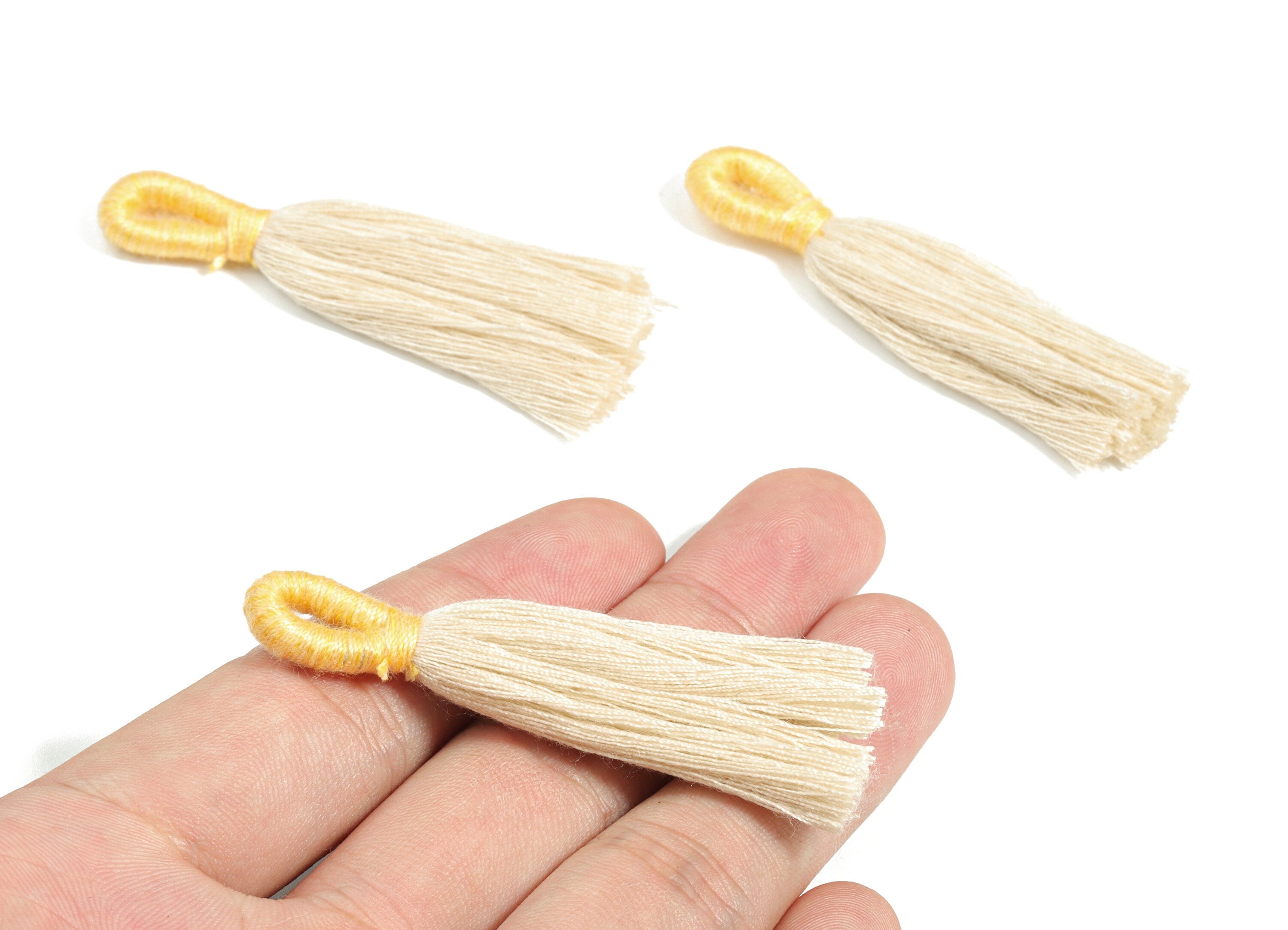 Cotton Tassels With Loop Earrings - Cotton Tassels Earring Charms - Yellow Boho Earrings - Jewelry Supplies - 60.93x10.27x4.15mm - TS1147J - DOMEDBAZAAR