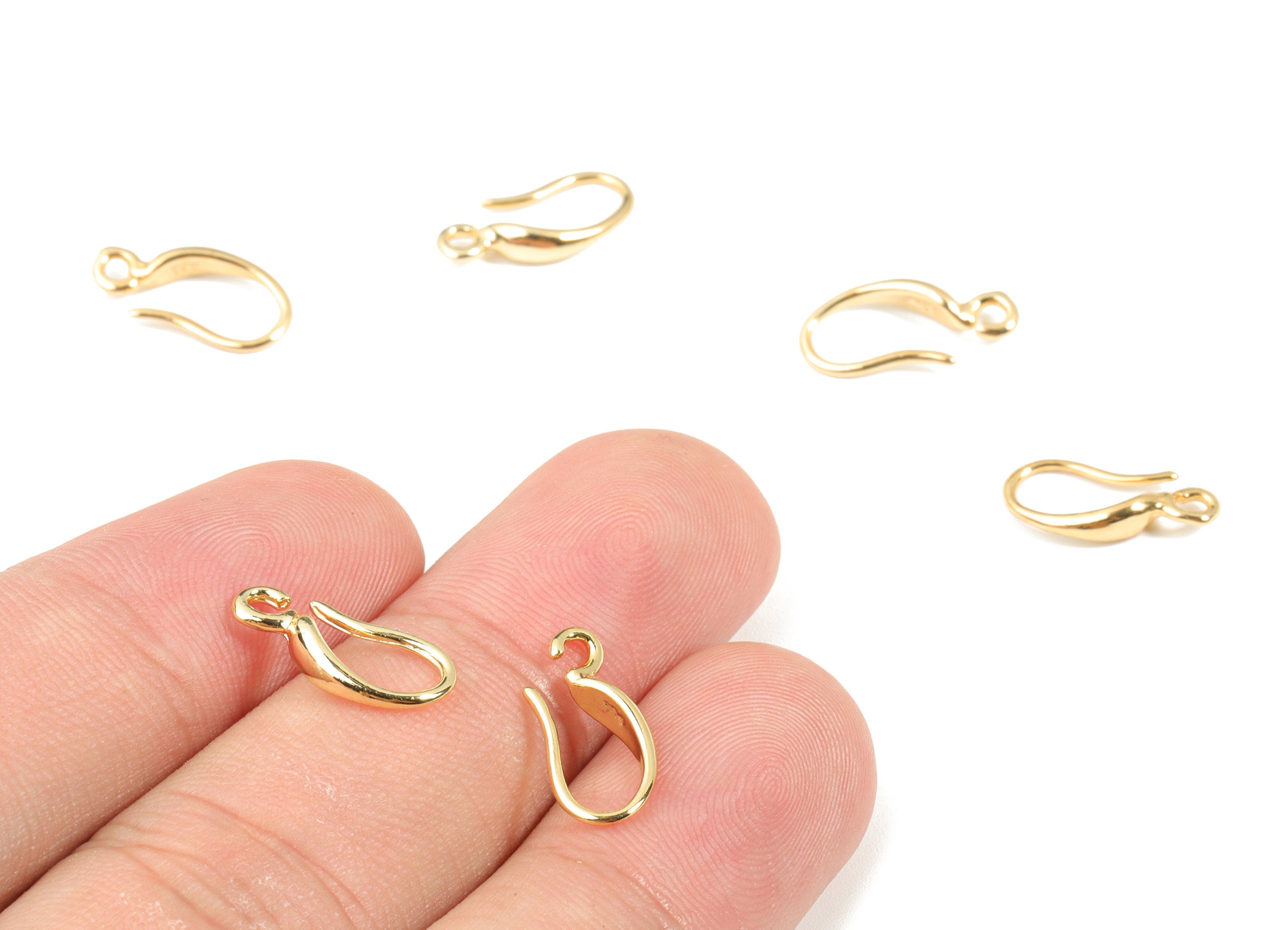 Brass Earring Wires - Gold Earring Hooks - 18K Real Gold Plated Brass - Earring Findings - Jewelry Supplies - 14.25x7.75x1.08mm - RGP2635 - DOMEDBAZAAR