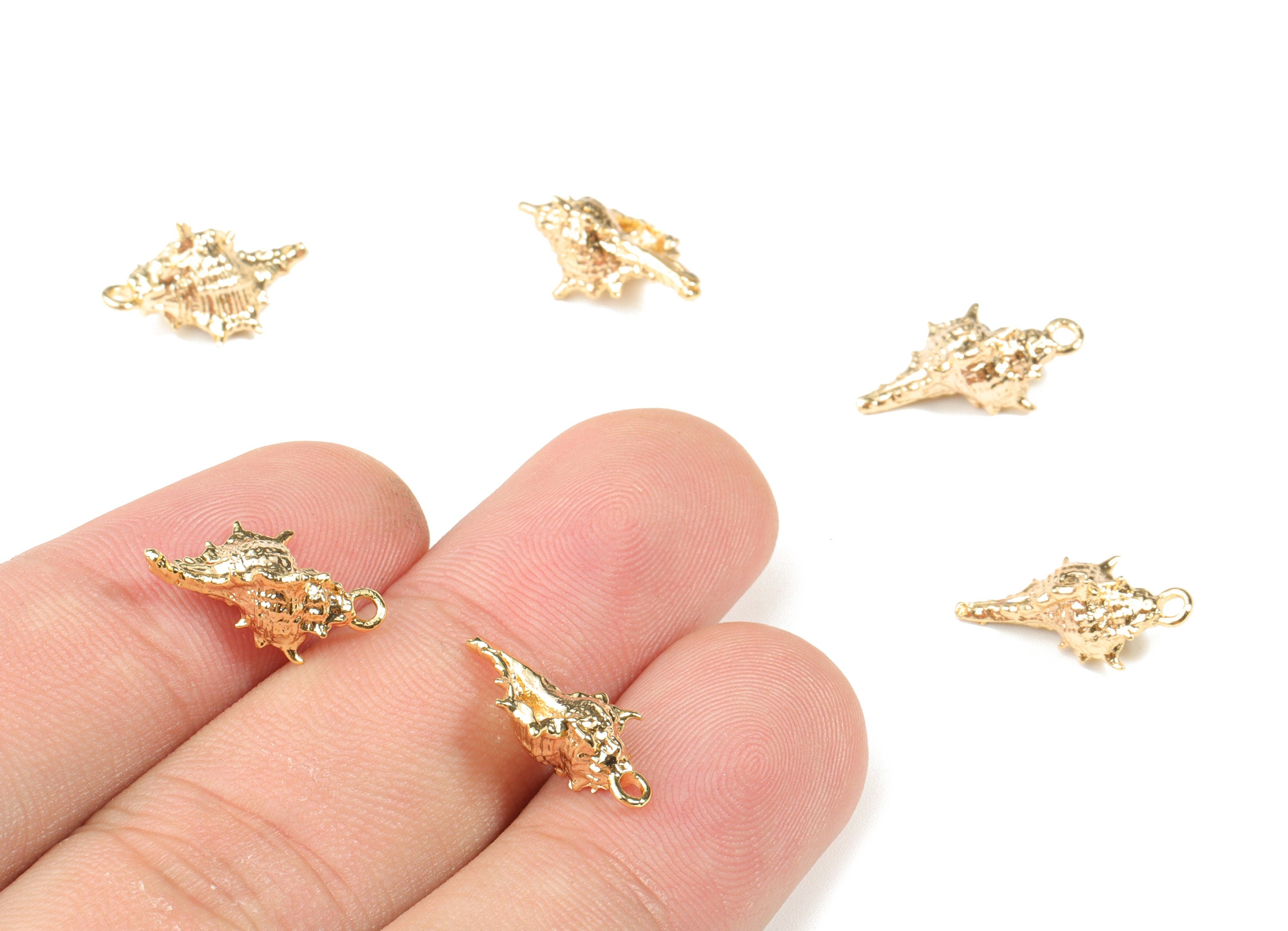 Brass Seashell Earring Charms - Gold Cone Shell Pendant - 18K Real Gold Plated Brass - Jewelry Supplies - 16.11x8.52x5.54mm - RGP2630 - DOMEDBAZAAR