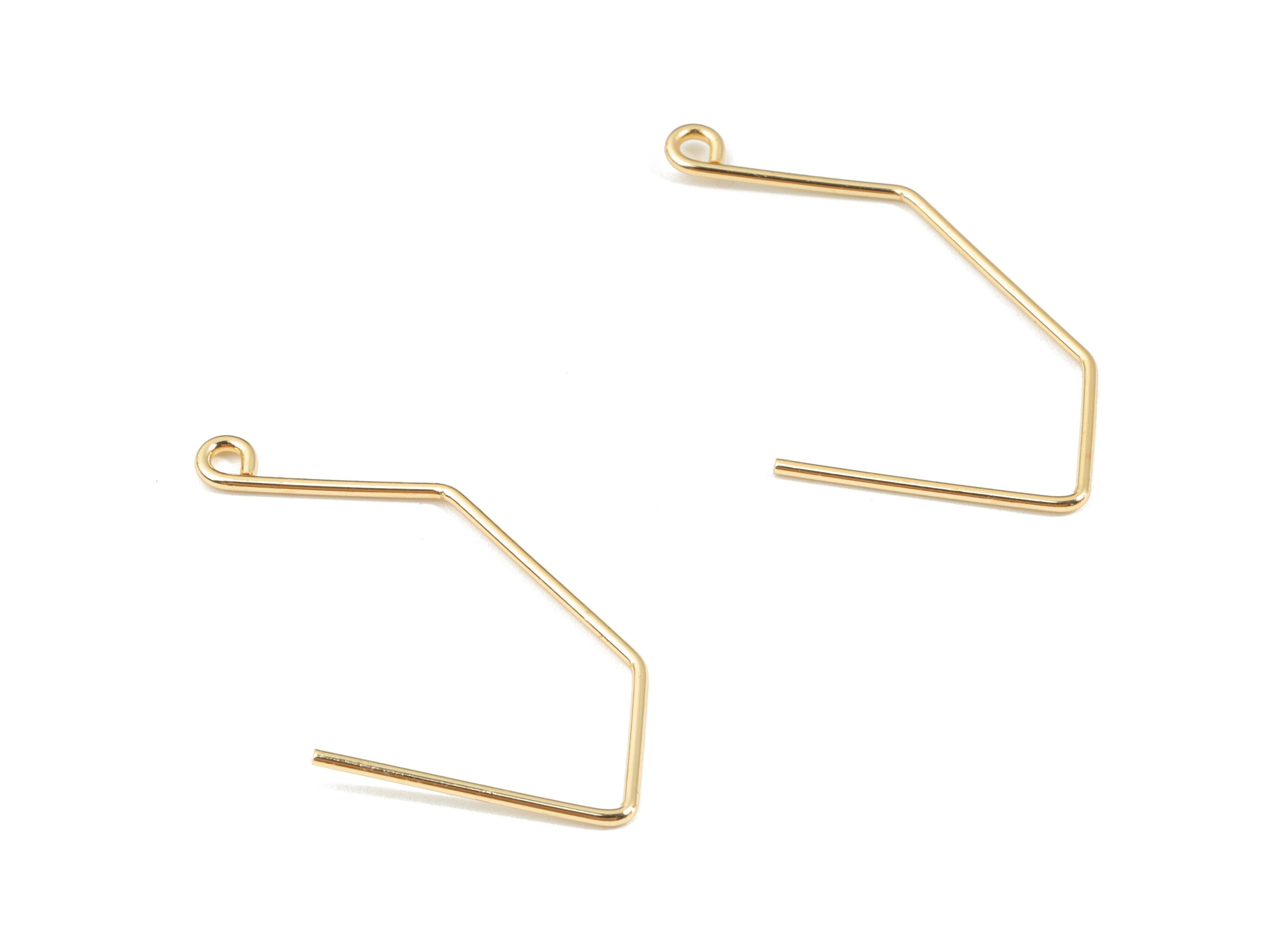 Brass Geometric Earring Wires - Gold Earring Hooks - 18K Real Gold Plated Brass - Jewelry Supplies - 31.48x16.99x0.9mm - RGP2629 - DOMEDBAZAAR