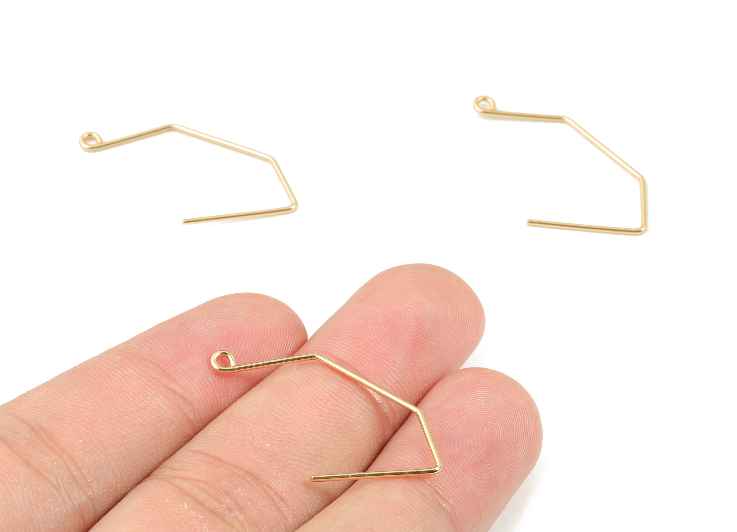 Brass Geometric Earring Wires - Gold Earring Hooks - 18K Real Gold Plated Brass - Jewelry Supplies - 31.48x16.99x0.9mm - RGP2629 - DOMEDBAZAAR