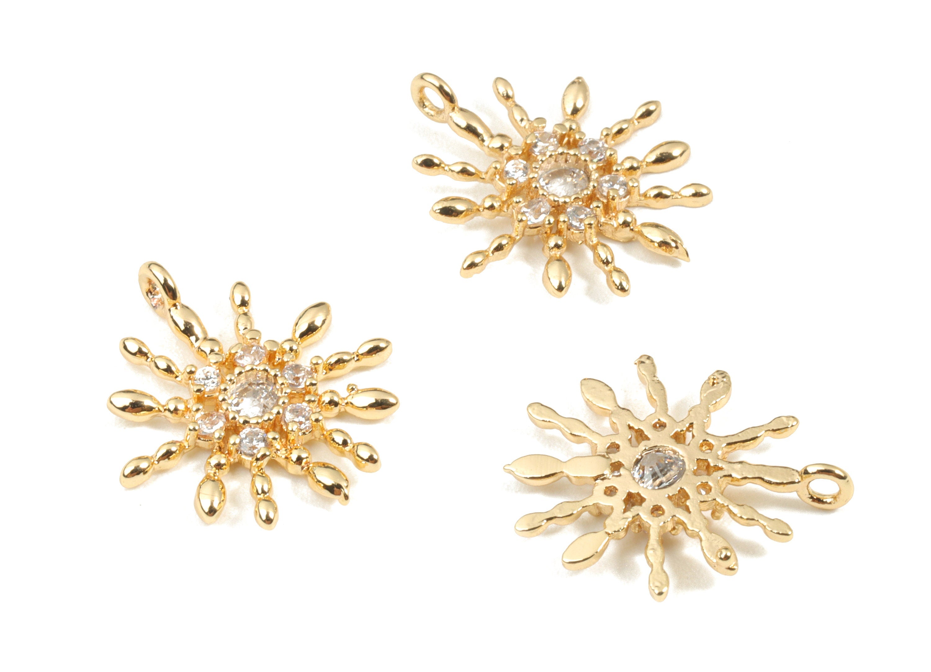 Brass Sun Earring Charms With Zircons - Gold Sun Pendant - Jewelry Supplies - 18K Real Gold Plated Brass - 15.21x12.86x1.82mm - RGP2636 - DOMEDBAZAAR